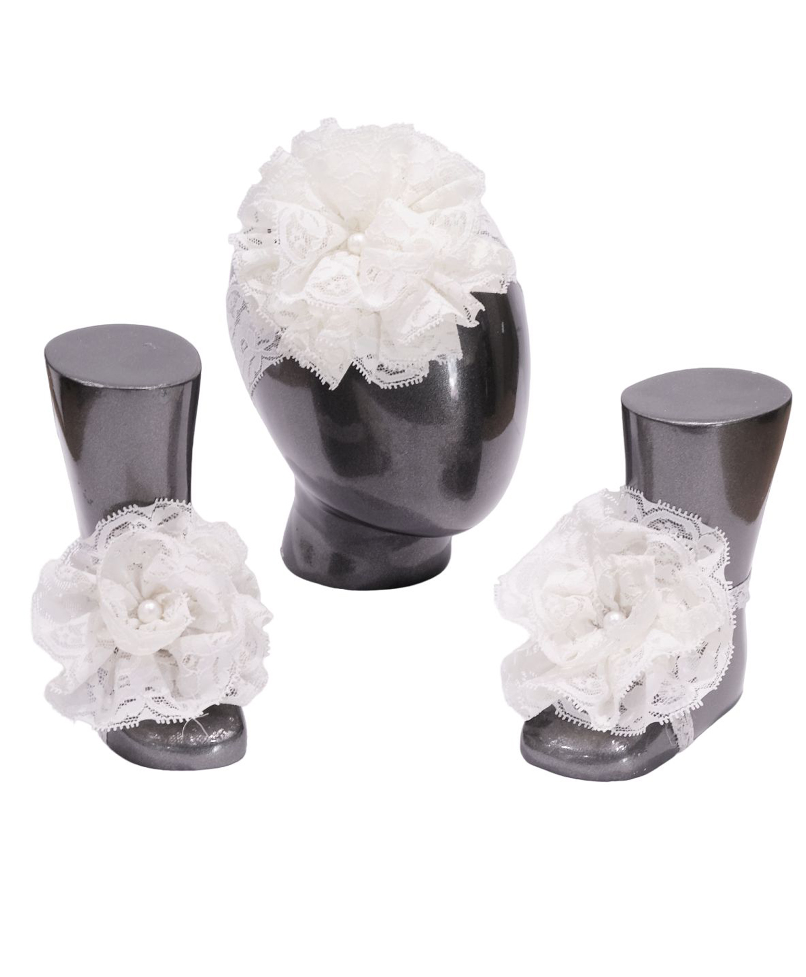 Tipy Tipy Tap Lacey Flower Applique Detailed Footless Shoes With Headband - Off White-image-39