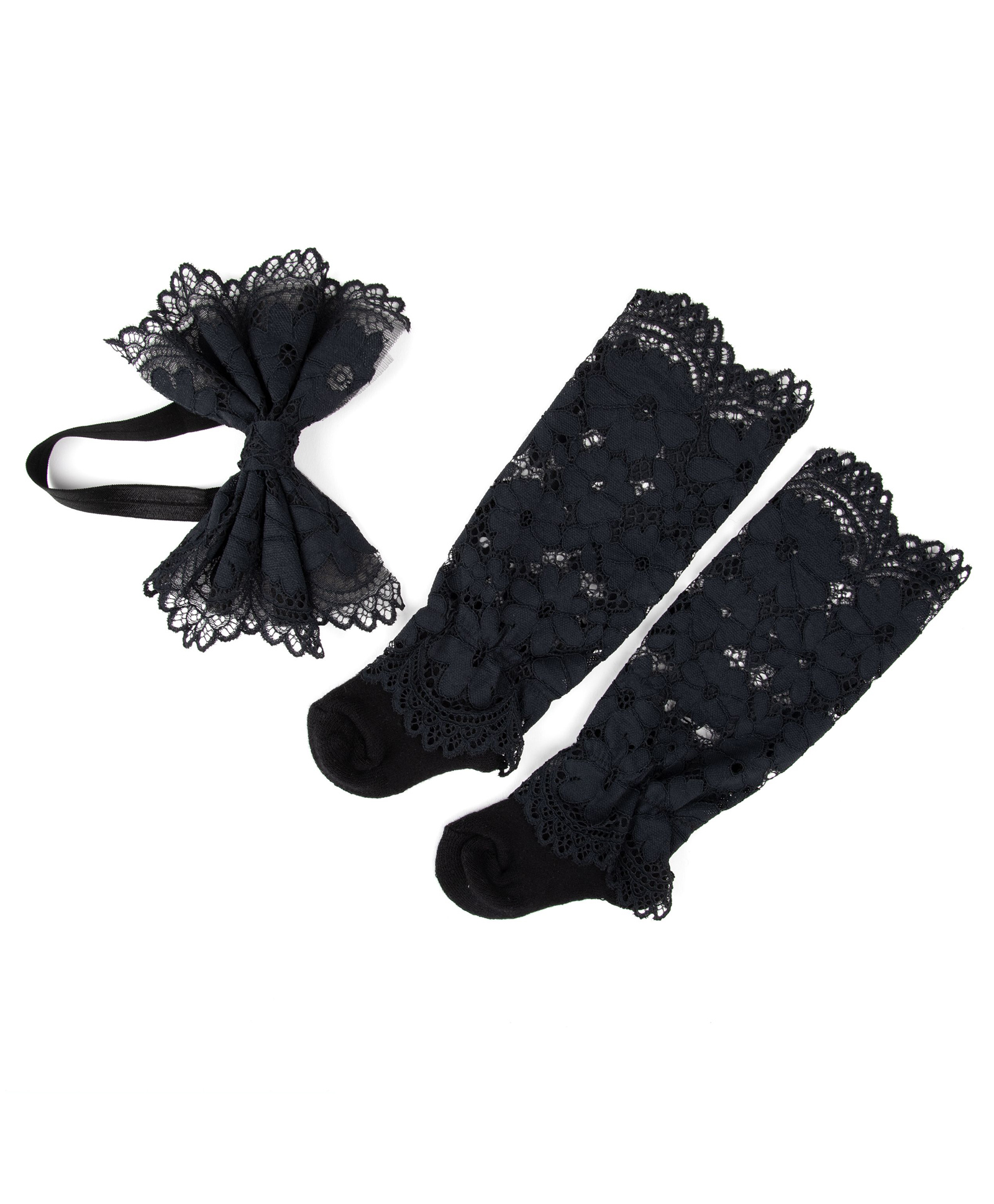 Tipy Tipy Tap Floral Lace Embellished Socks With Headband Set - Black-image-9