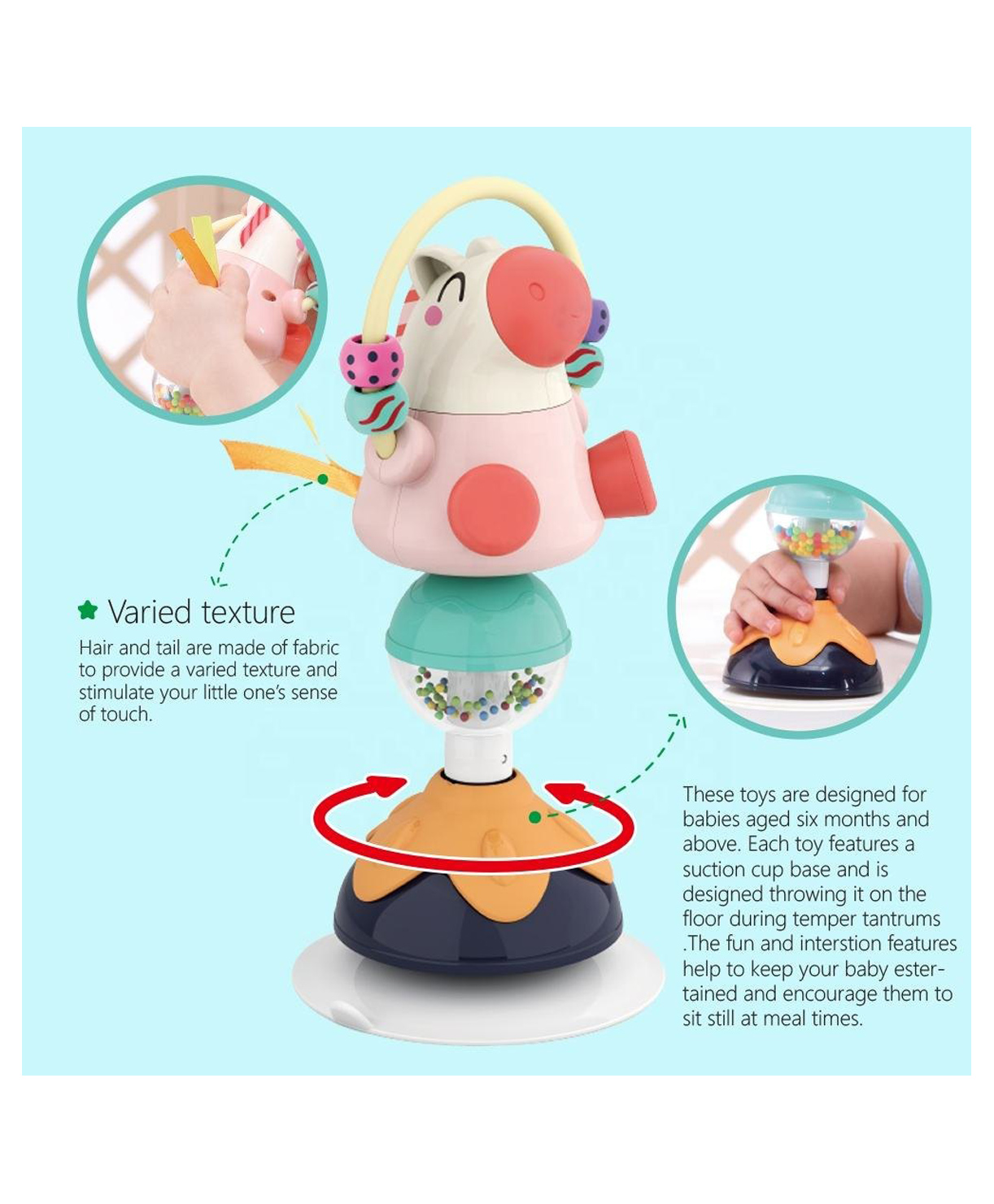 SANJARY Funny Horse suction base Rattle for kids color design may vary-image-36