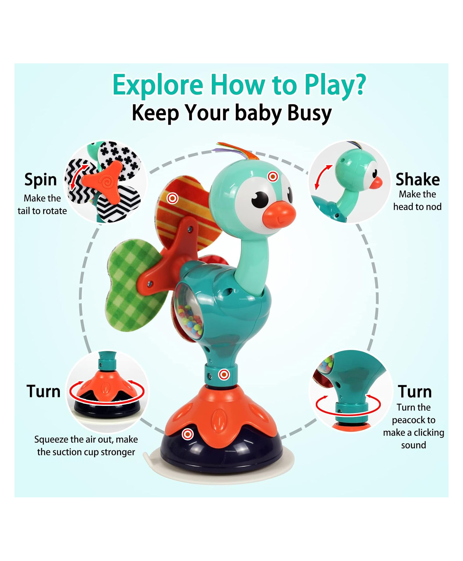 Sanjary Cute Peacock Highchair Toy for kids color design may vary-image-46
