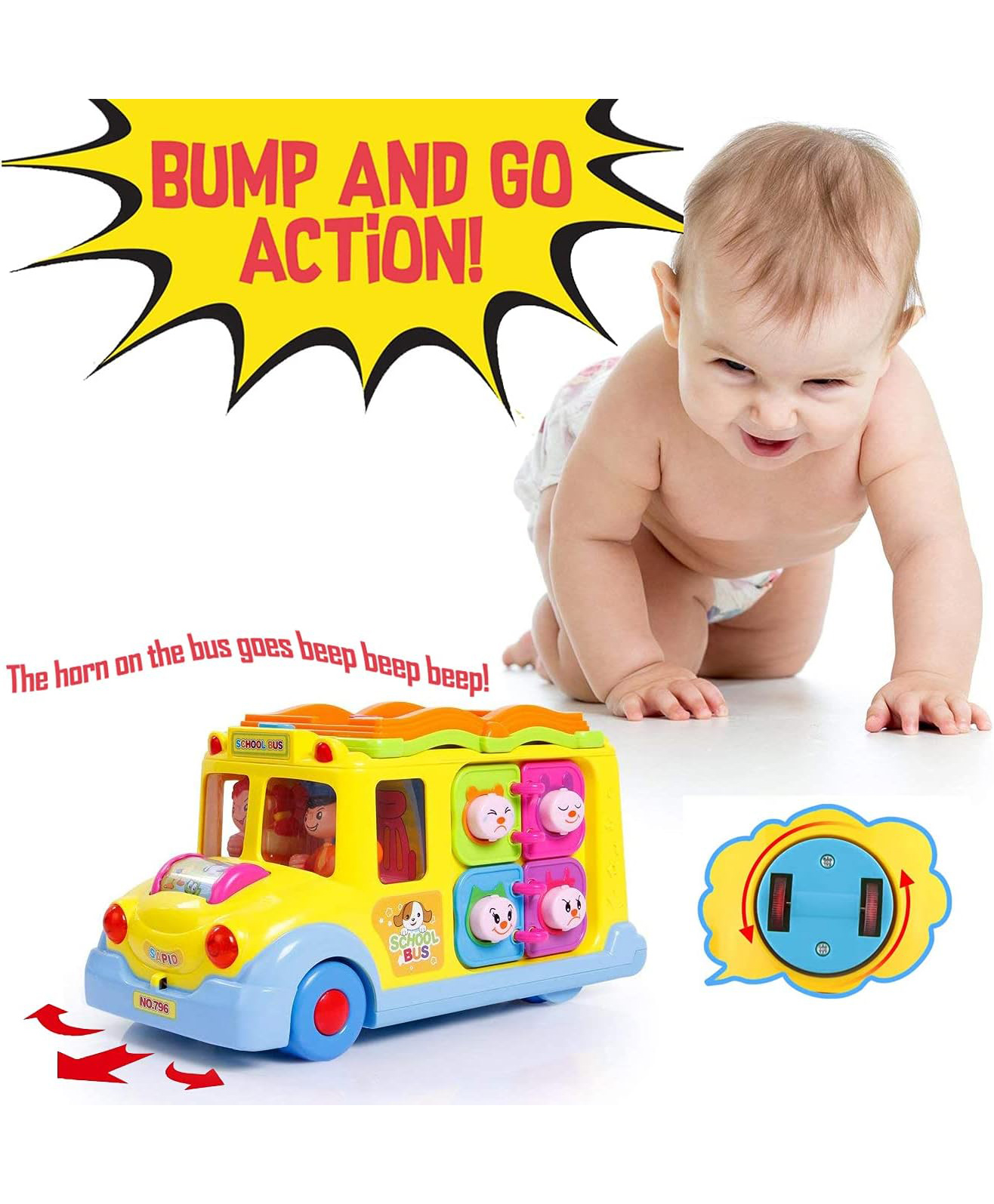 SANJARY Interactive busy School Bus bump and go Musical Activity Toy Vehicle with Lights, Sounds & Music for Toddlers for kids color design may vary-image-48