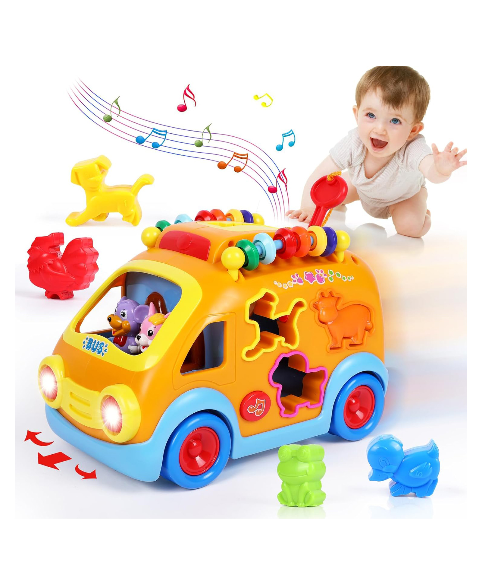 SANJARY Musical Learning Toys for Toddlers Educational Baby Bus with Animal Blocks Shape Shoter Musical bus color design may vary-image-37