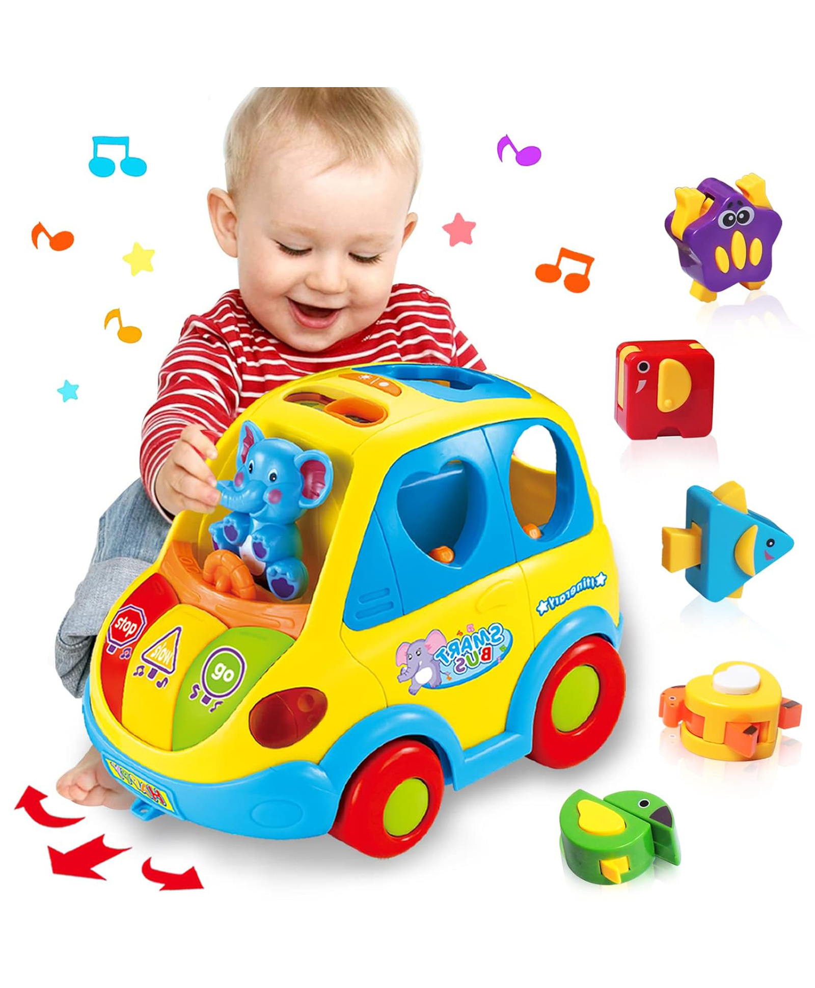 SANJARY Musical Bump and go shape shorting car toy for toddler color design may vary-picture-8
