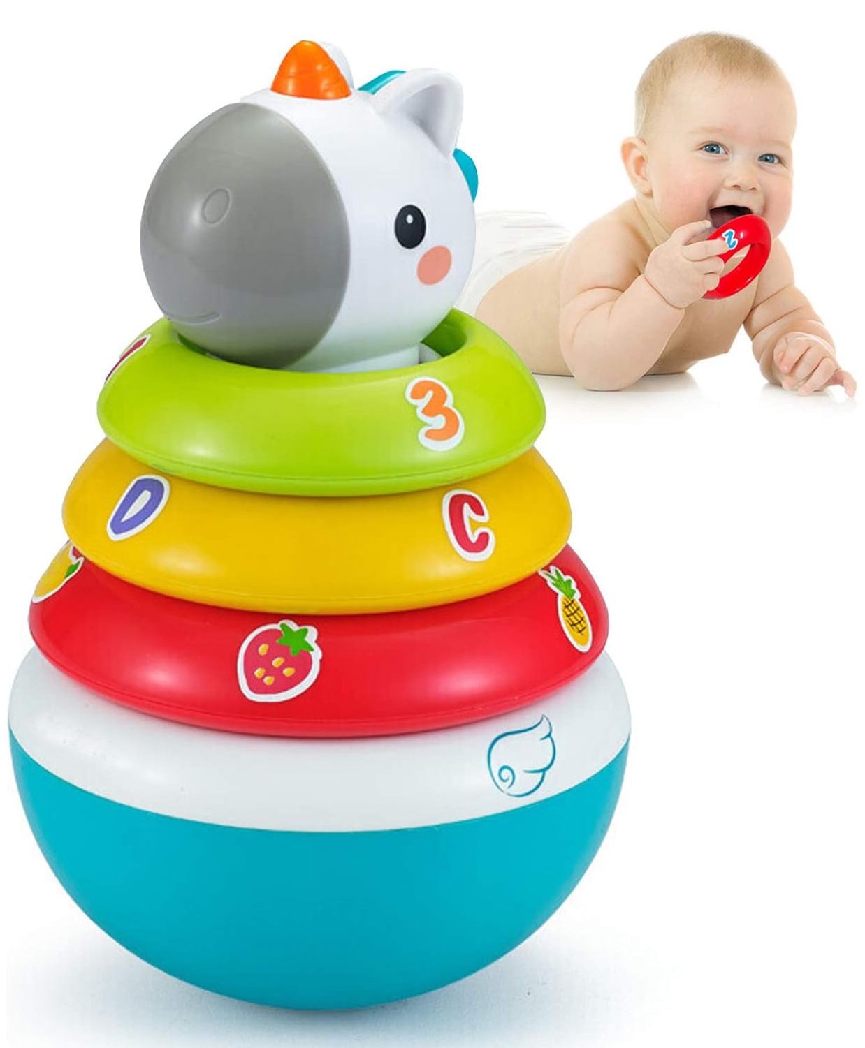 Sanjary musical roly poly stacking tower unicorn toy learning toy for kid color design may vary-picture-2