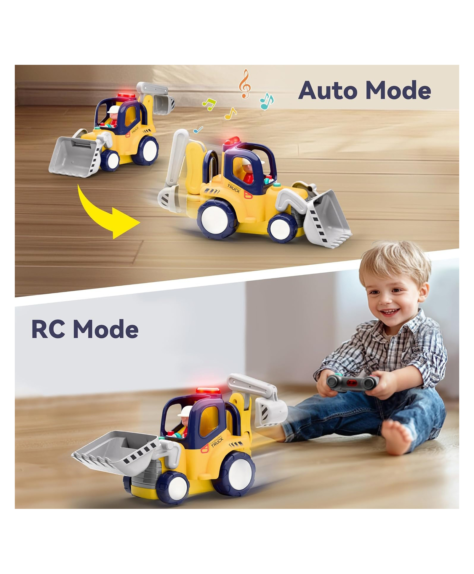 SANJARY Remote Control Construction Truck Toddlers RC Car Toys Light Sound, Loader Play Vehicle for kids color design may vary-picture-27