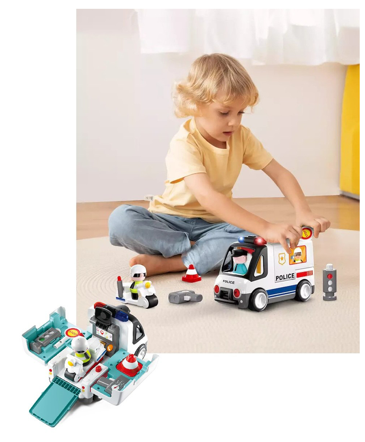 SANJARY Fun expandable police car with accessories for Kids with Lights Music Electric Universal car toy color design may vary-picture-10