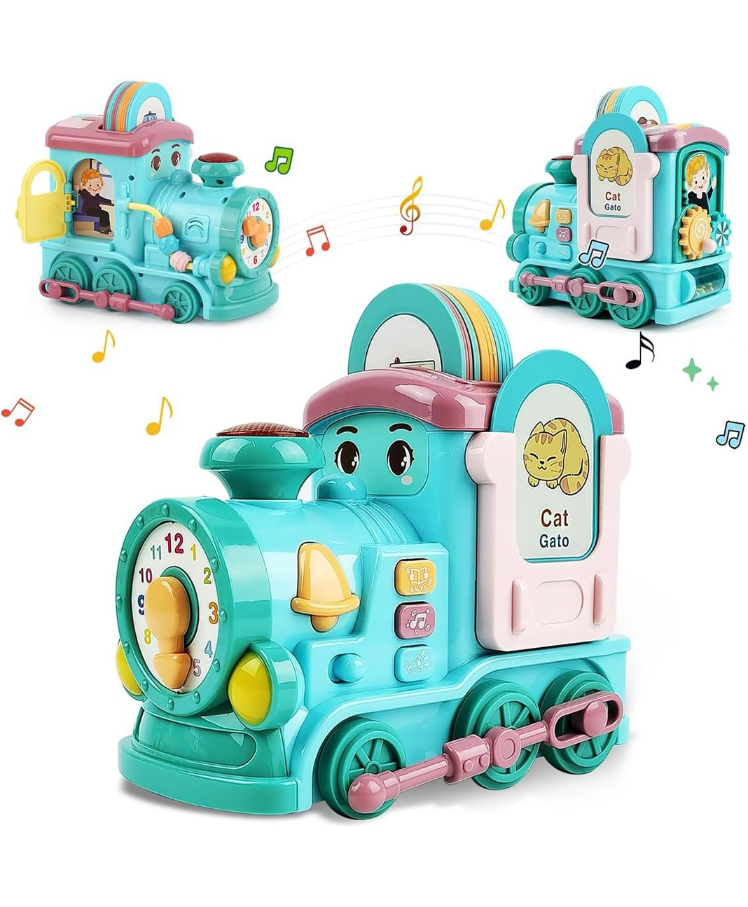 SANJARY Toys Train for Toddlers Smart Learning Toy with Music/Sounds/Lights/Clock/Talking Flash Cards,Crawling,Kids Toy Develop Fine Motor for kids color design may vary-image-2