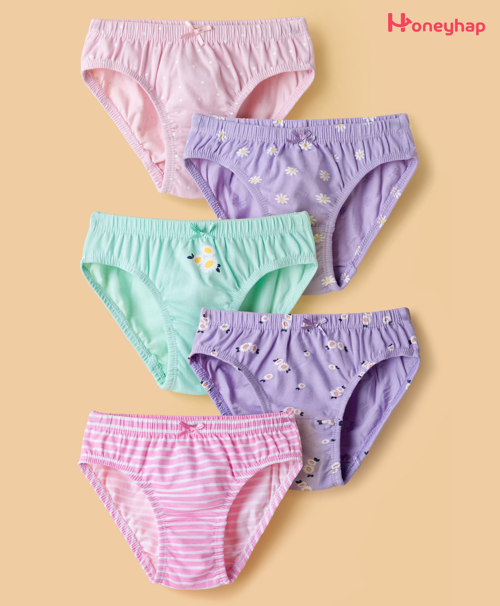 Honeyhap Premium Cotton Elastane Knit Floral Printed Panties With Bio Finish Pack of 5 - Lilac & Bay-image-27