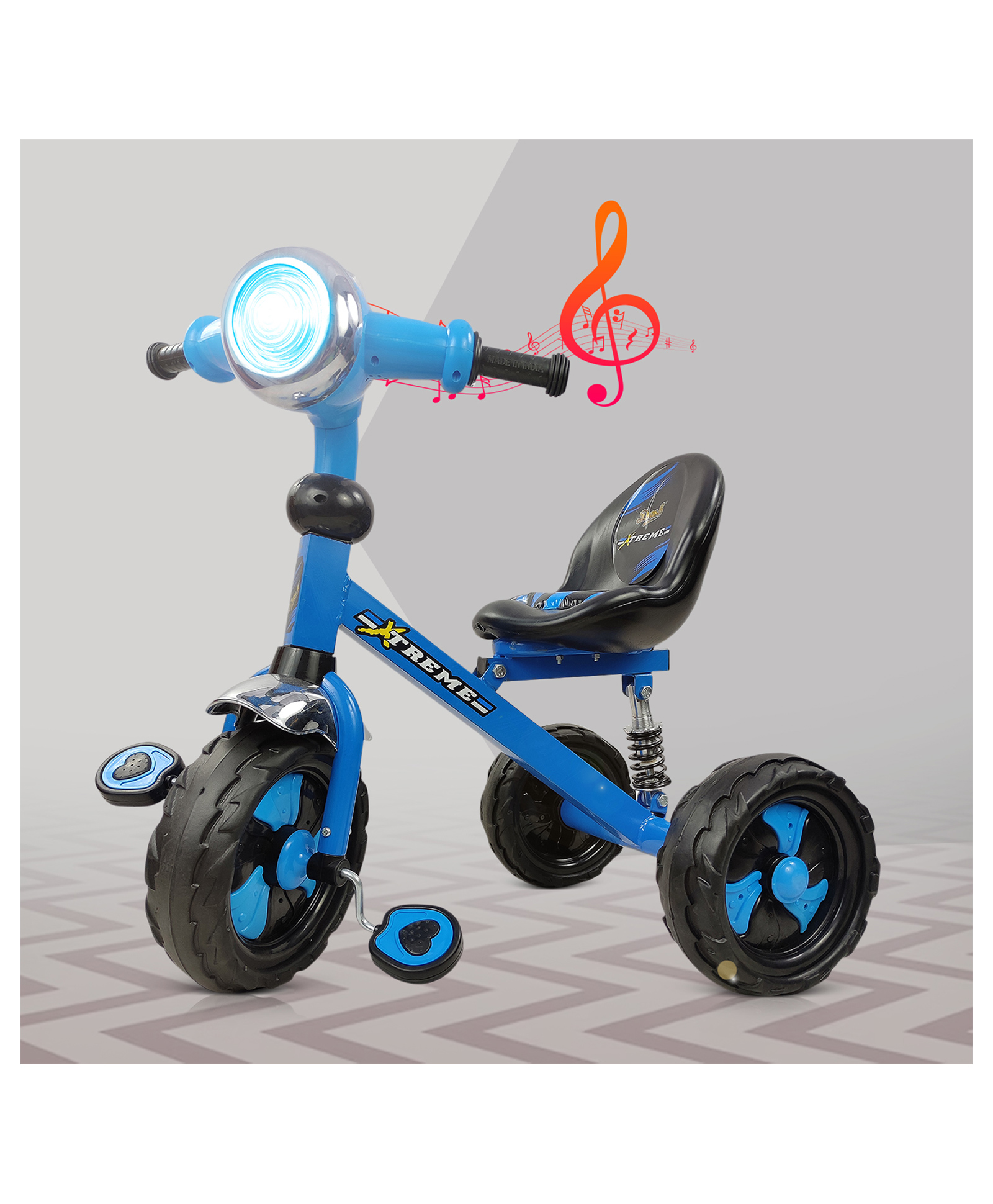 Dash Kids Tricycle with LED Headlight & Music | Comfortable Seat with Rear Shock Absorber | Sturdy & Stylish Ride-On Trike Tricycle for Toddlers (Blue, 2 Years+)-image-47