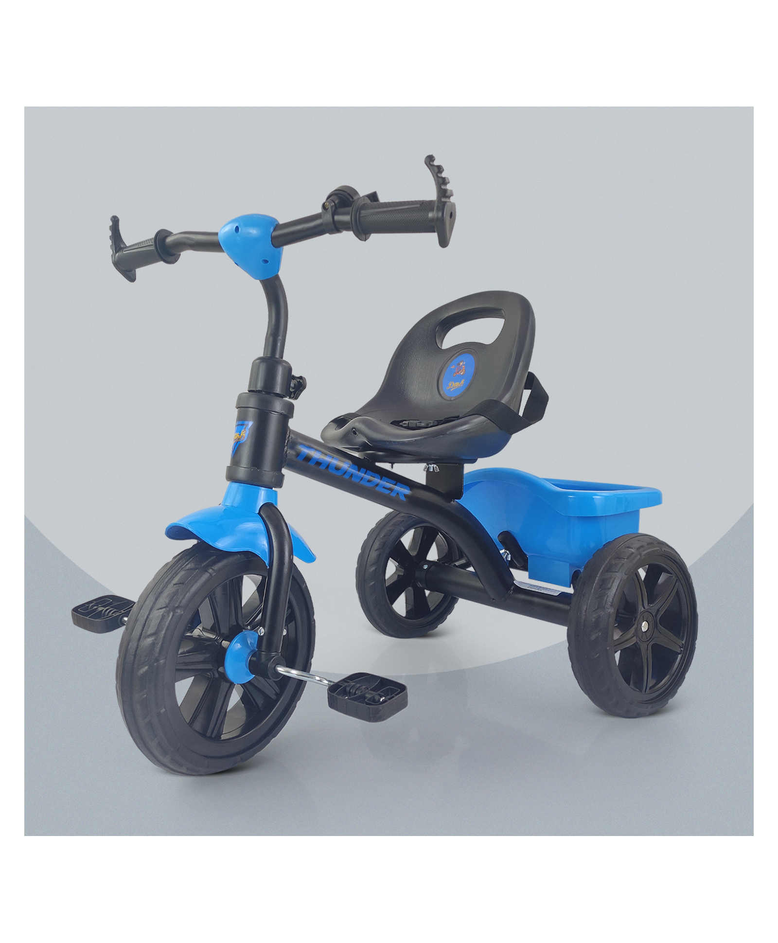 Dash Kids Tricycle with Safety Lock, Storage Basket, Bell & Anti-Slip Handle Toddler Bike for Boys & Girls, Comfortable Ride with Safety Belt Indoor & Outdoor Use (Blue)-image-6