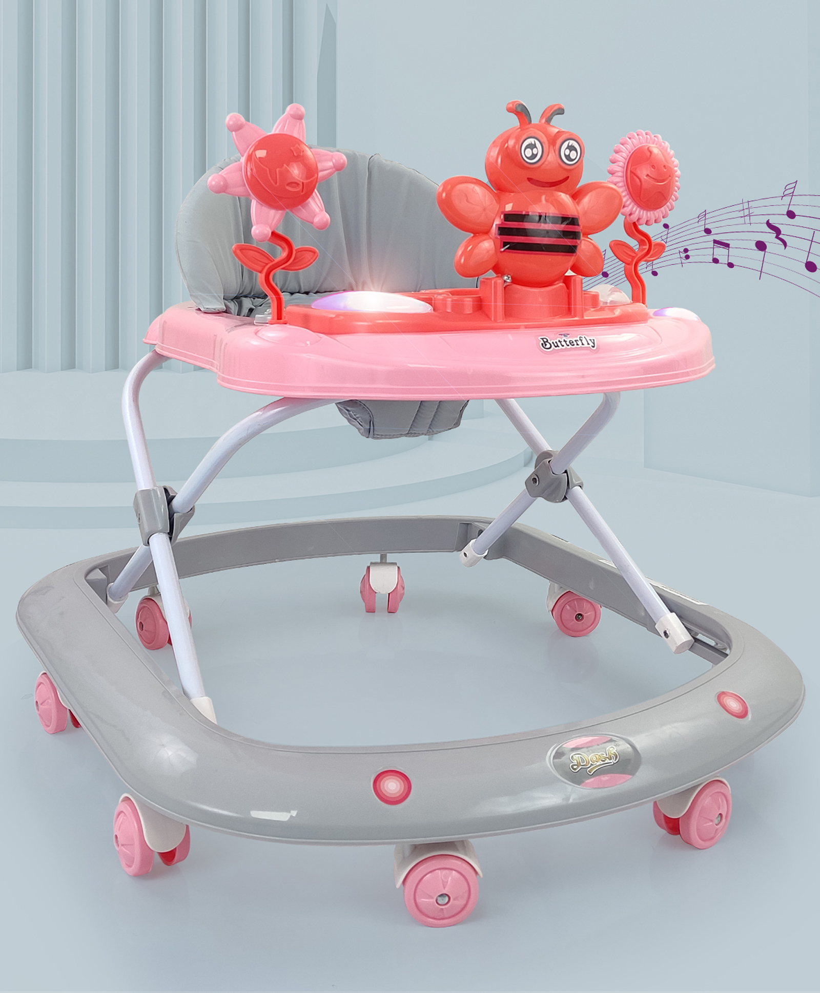 Dash Baby Walker with Music & Lights, Adjustable Height, 360° Rotating Wheels & Push Handle | Foldable Walker with Cushioned Seat & Toy Bar for 9+ Months-image-17