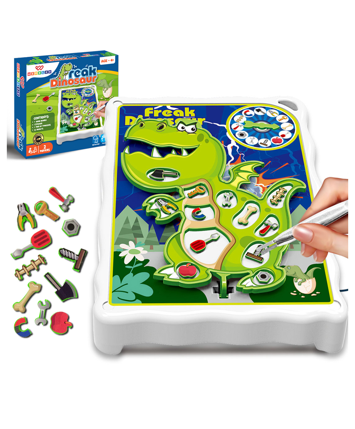 Wembley Toys Dinosaur Operation Game Board with Stickers Remove The Objects Arcade Buzzer Interactive Activity Fun Toy for Kids, Family Fun Board Game Year Modern Unique Gameplay - Multicolor-image-9
