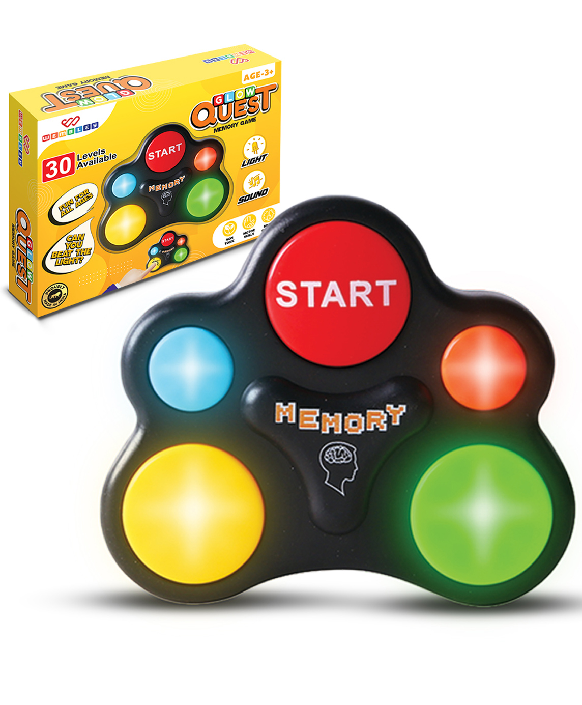 Wembley Toys Glow Quest Memory Game | Handheld Indoor Game | Engaging Toy with Lights & Sounds | Premium Game with 30-Level Brain Challenge| Gift Option for Kids - Multicolor-image-24