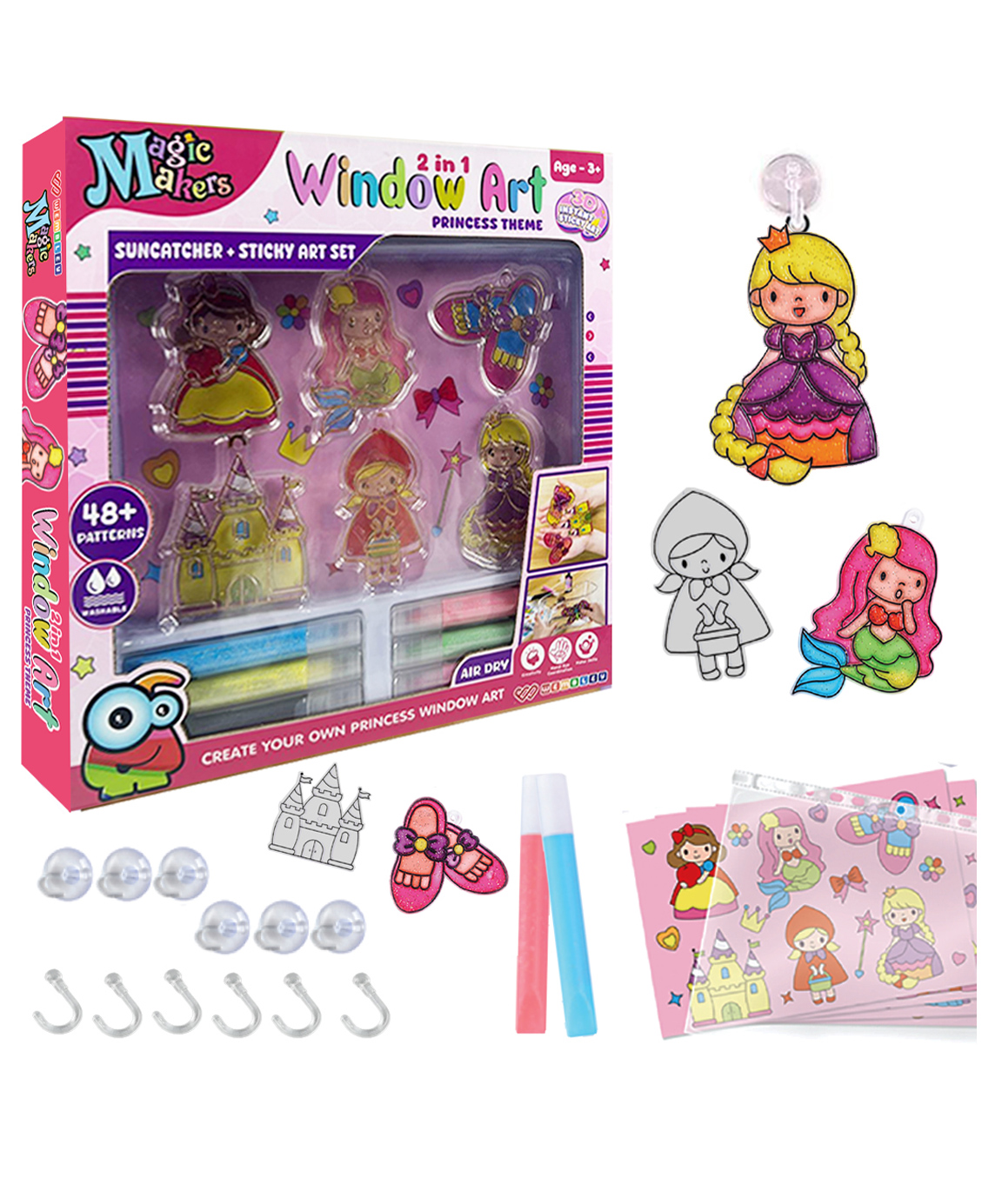 Wembley Toys 2-in-1 Window Art Kit| DIY Suncatcher Colorful & Joyful Art Set| Easy-to-Stick Stickers with Glass Paints| Safe & Kid-Friendly Suncatcher Sticker for Kids - Princess-image-41