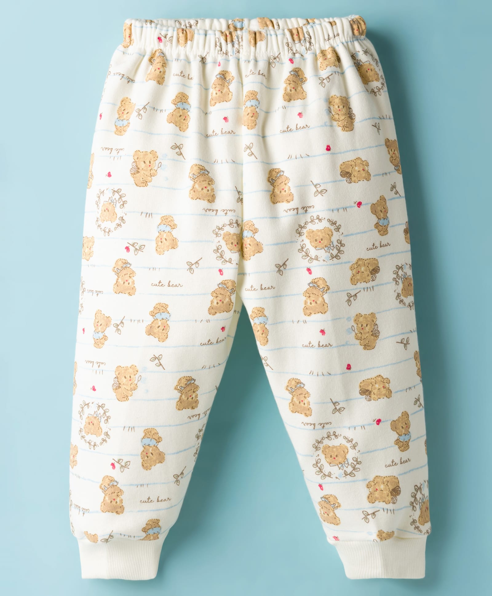 Pink Rabbit Interlock Knit Full Length Lounge Pant With Teddy Bear Print - Off White-picture-12