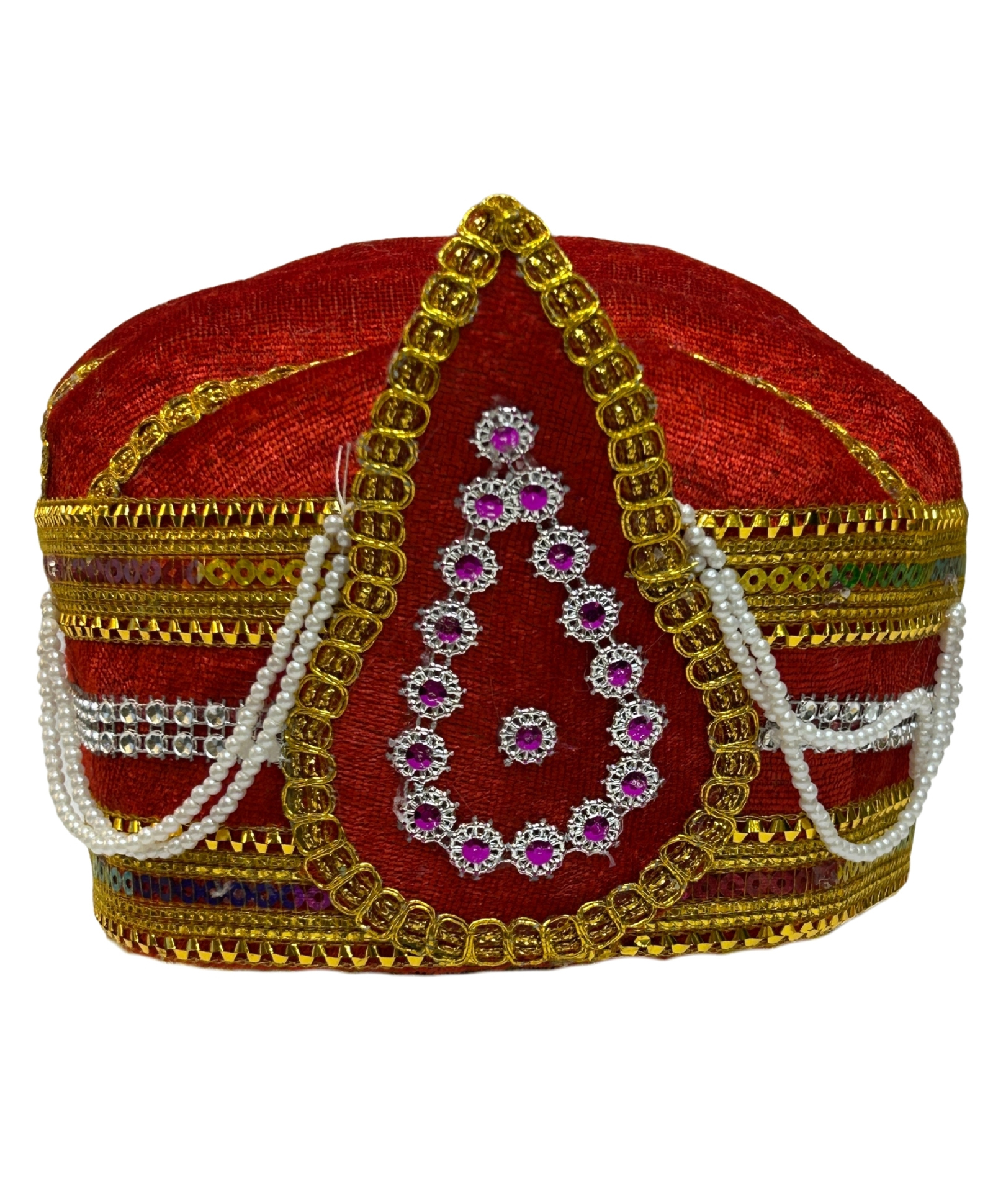 Kaku Fancy Dresses Stones & Lace Embellished Royal King Turban - Red-image-5
