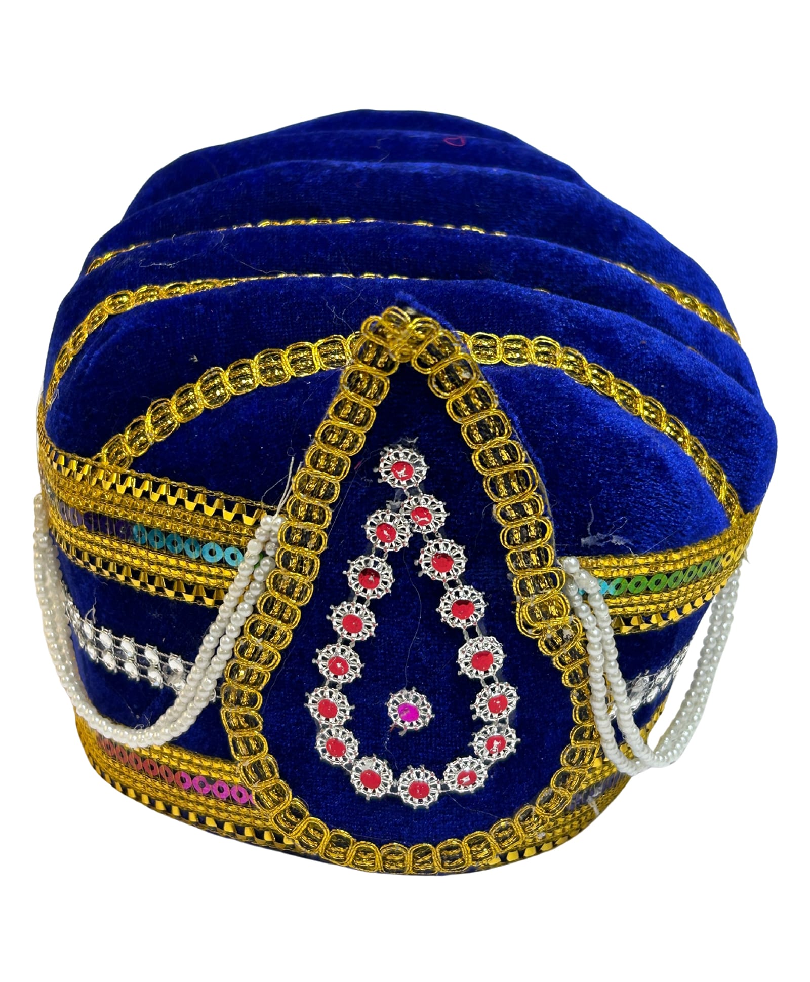 Kaku Fancy Dresses Stones & Lace Embellished Royal King Turban Fancy Dress Accessory - Blue-image-4