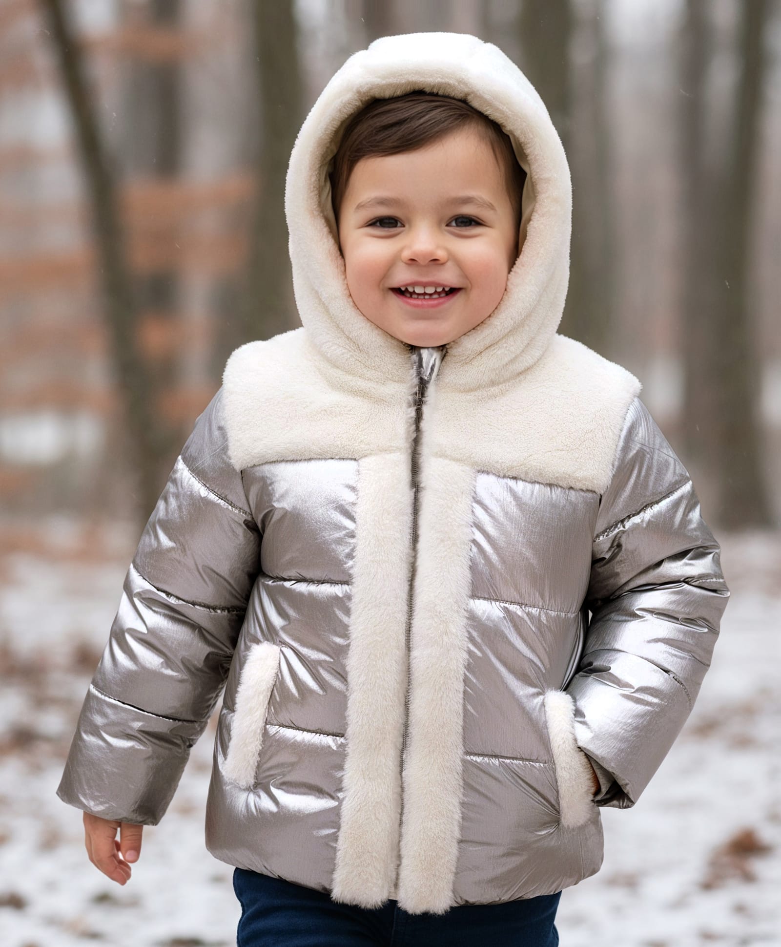 Babyhug Knit Full Sleeves Solid Hooded Padded Jacket With Fur Detailing - Silver