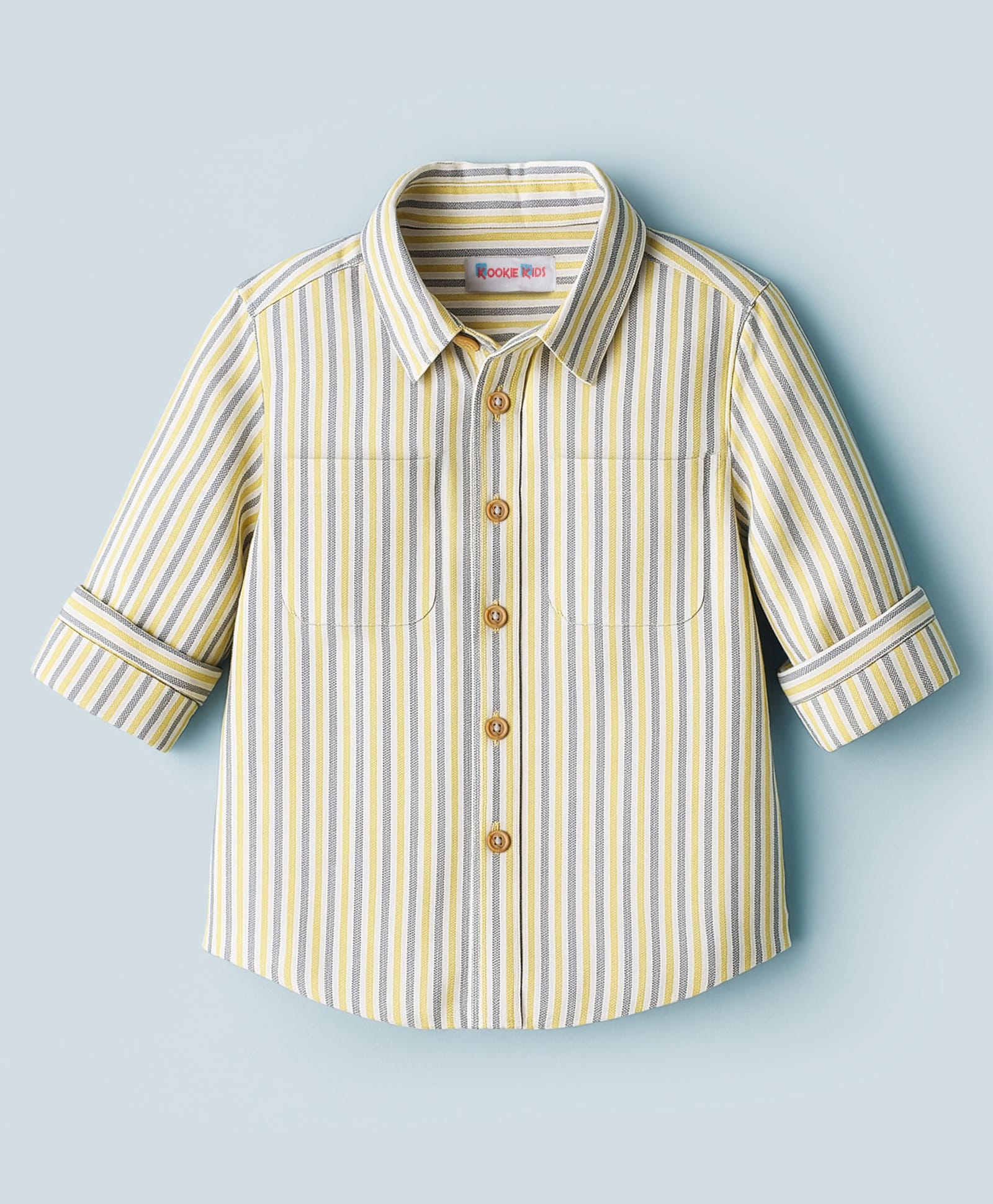 kookie kids india Kookie Kids Cotton Woven Full Sleeves Striped Shirt - Yellow-picture-27