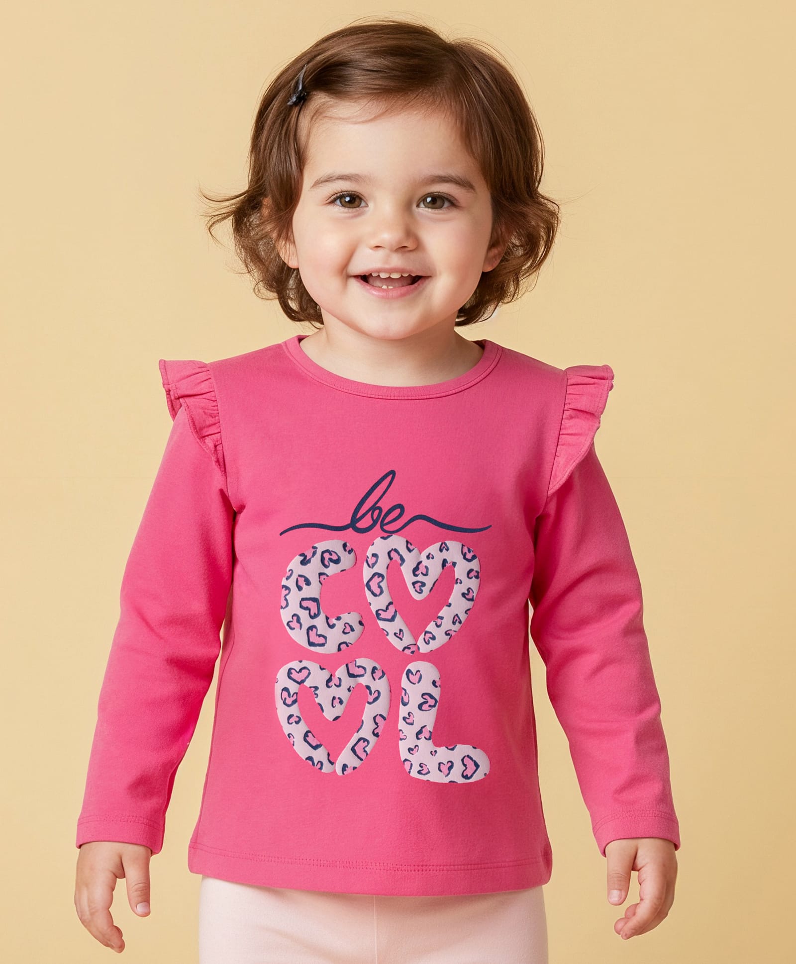 Babyoye 100% Cotton Solid Dyed Full Sleeves Top with Text Graphic & Frill Detailing - Pink-picture-16