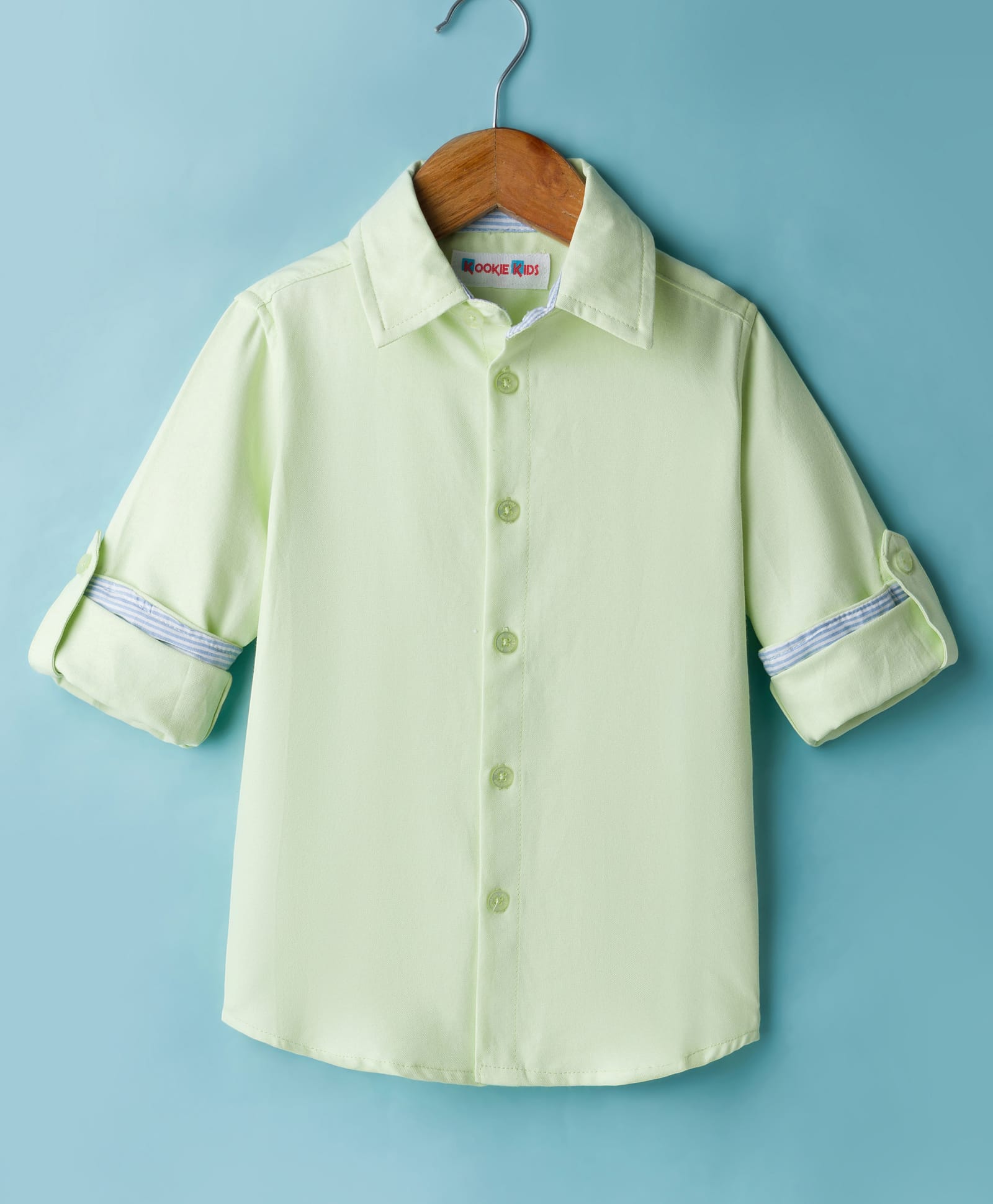 kookie kids india Kookie Kids Cotton Woven Full Sleeves Solid Color Oxford Shirt -Light Green-picture-21
