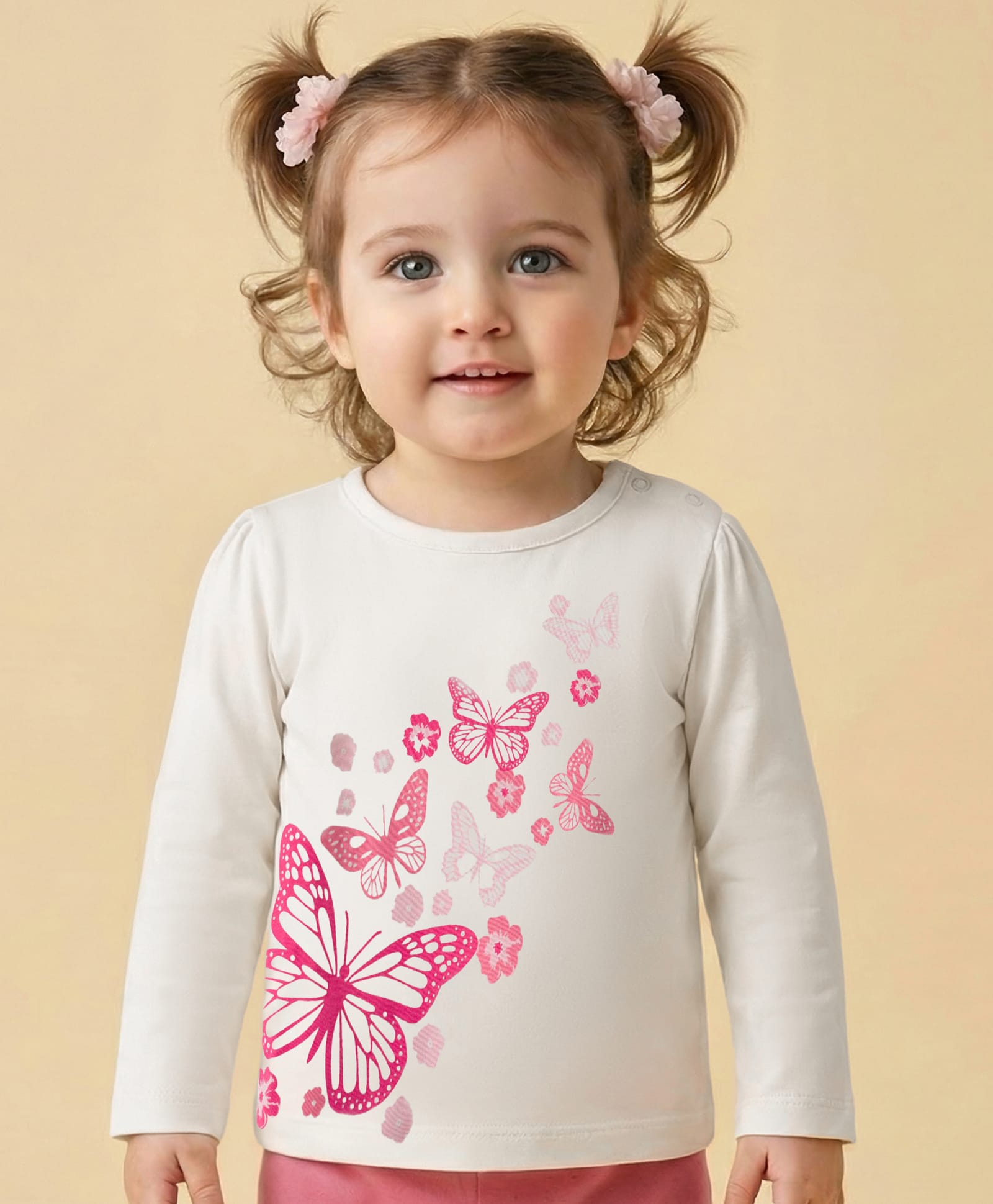 Babyoye 100% Cotton Solid Dyed Full Sleeves T-Shirt with Butterfly Print - White-picture-11