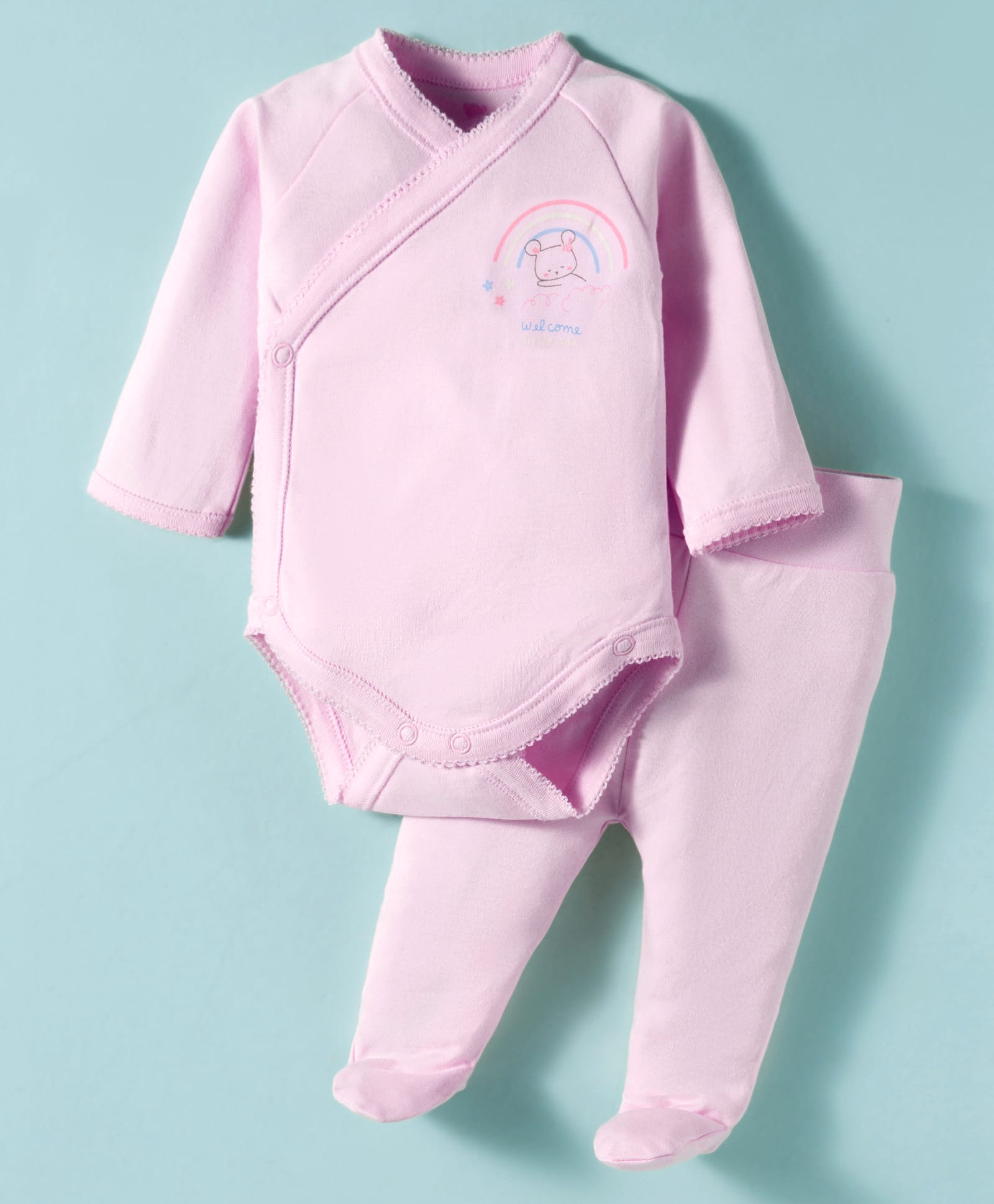 I Bears Interlock Knit Full Sleeves Onesies With Leggings & Animal Print - Pink-image-21