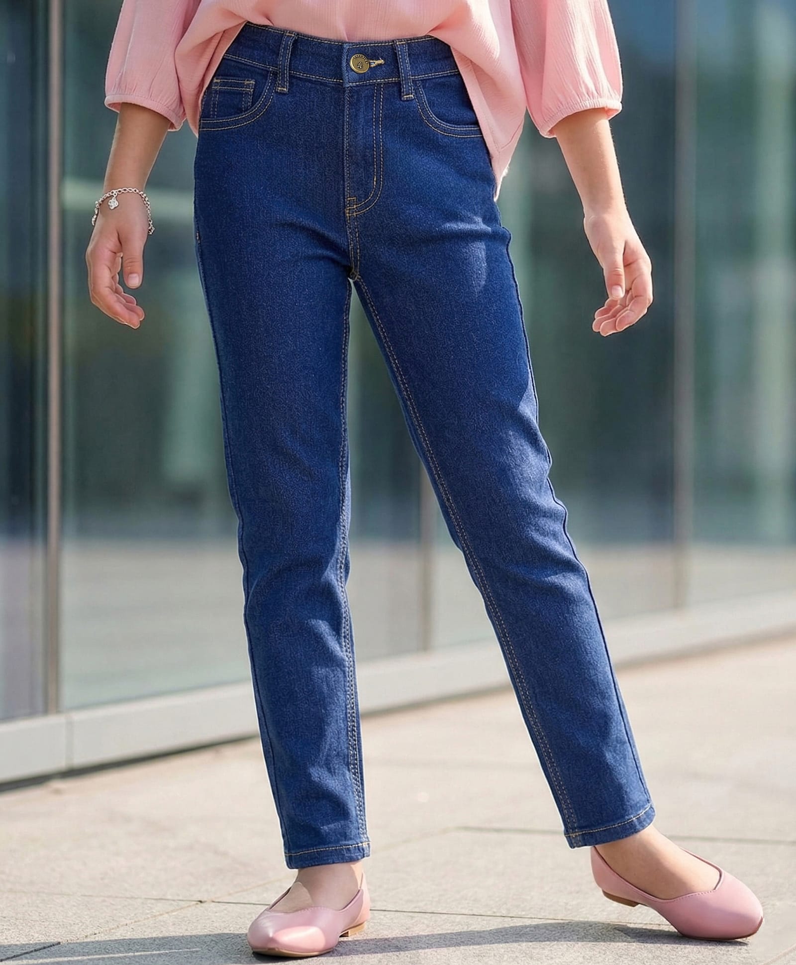 Pine Kids Woven Full Length Washed Denim Jeans - Navy Blue-picture-12