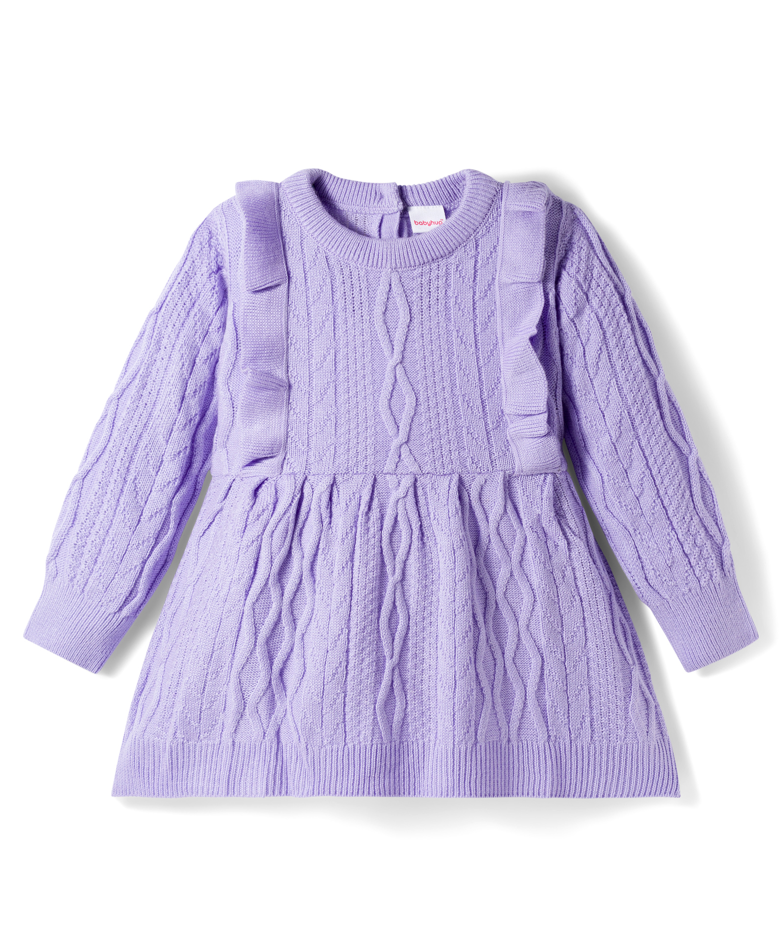 Babyhug Knit Full Sleeves Woollen Dress with Cable Knit Design & Frill Detailing - Lavender-picture-16