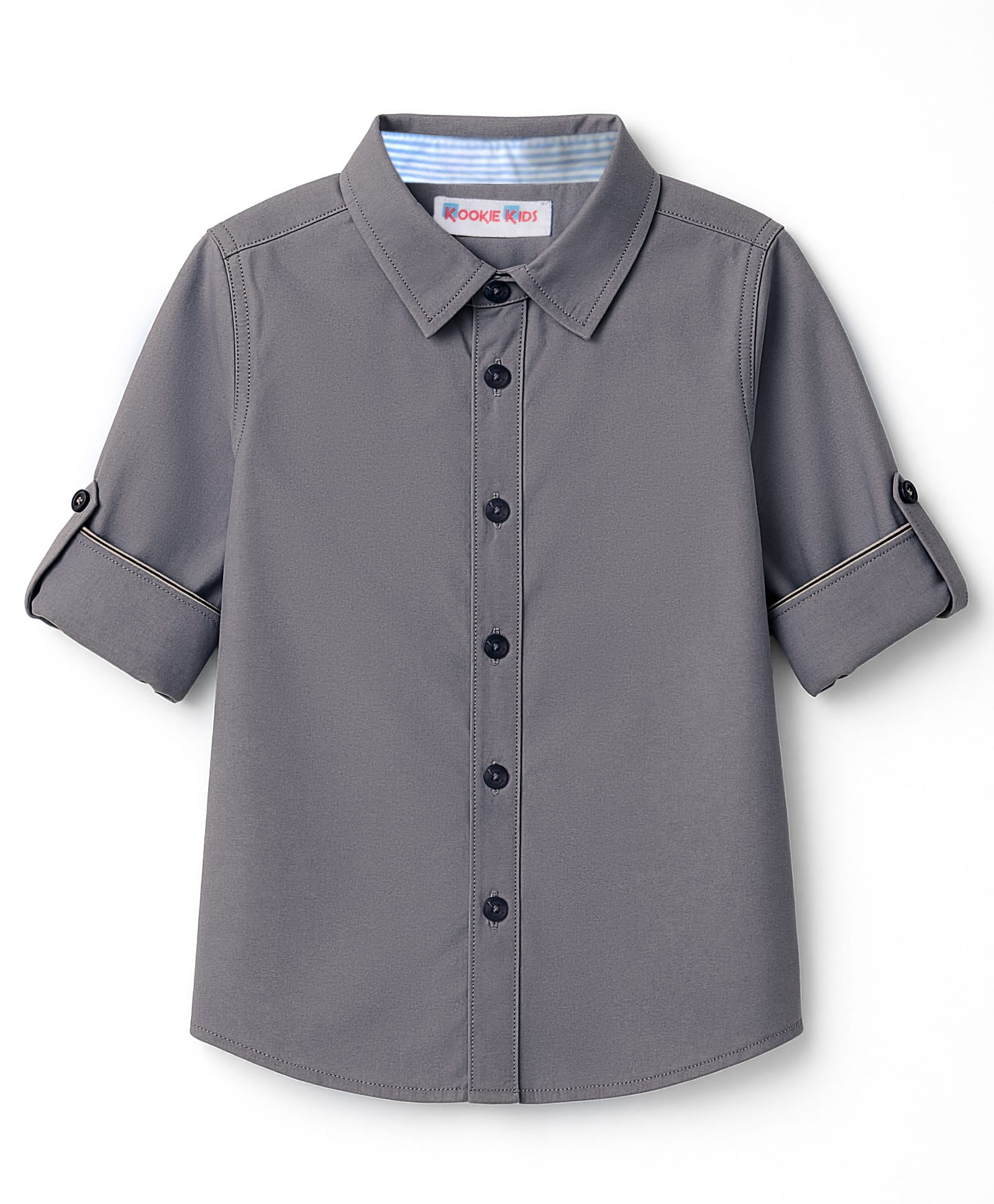 Kookie Kids Cotton Woven Full Sleeves Solid Colour Shirt - Charcoal Grey