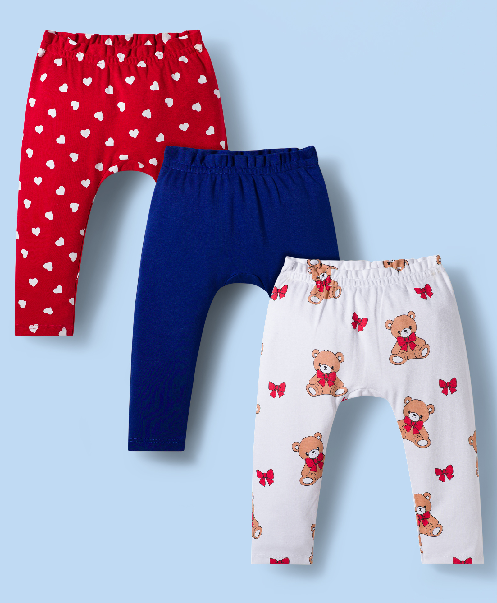 Doodle Poodle 100% Cotton Single Jersey Knit Diaper Leggings With Animal Print Pack Of 3 - White Red & Navy Blue-image-9