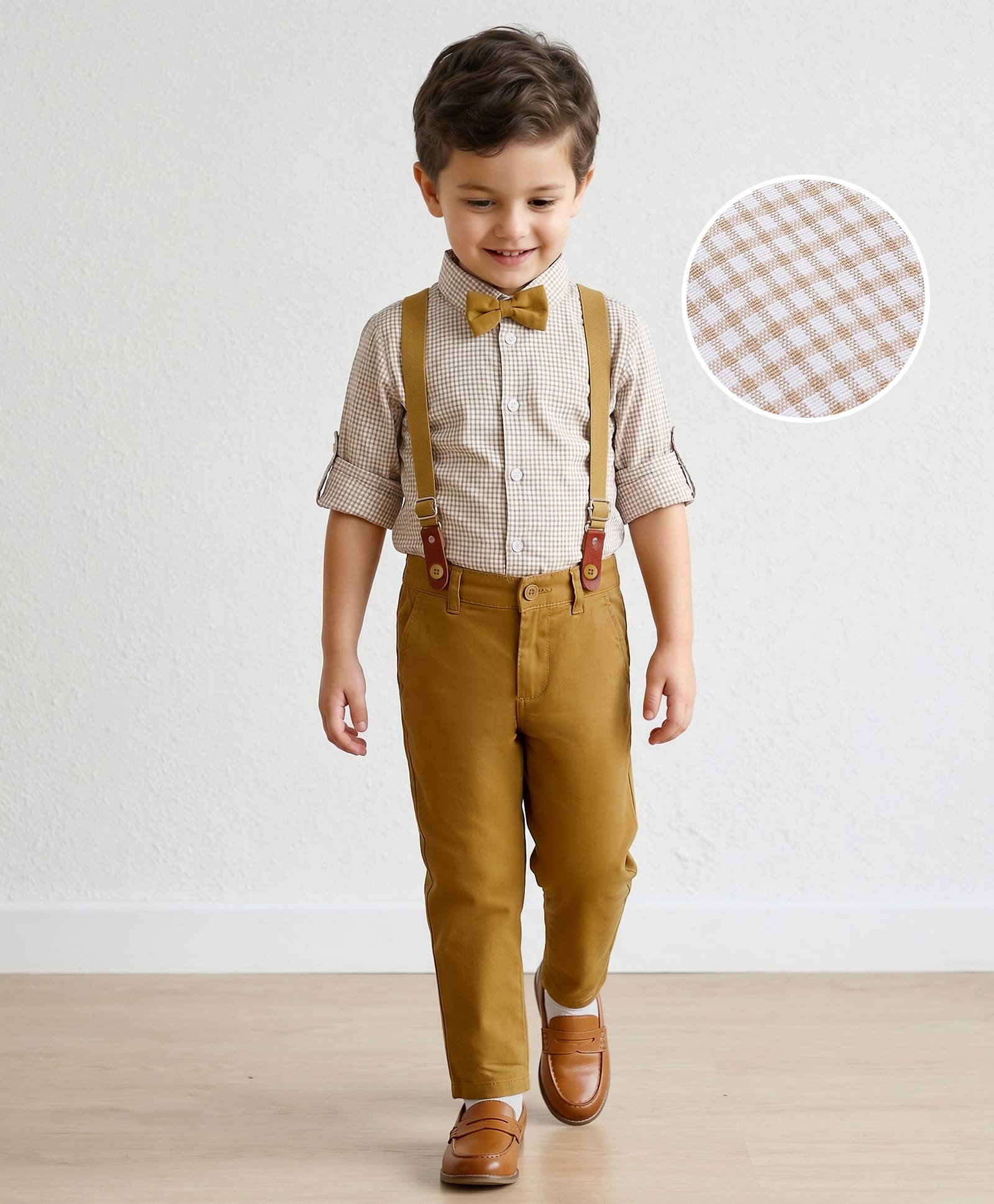 Mark & Mia Woven Full Sleeves Checkered Party Shirt & Trouser Set with Bow & Suspender - Multicolor-picture-11