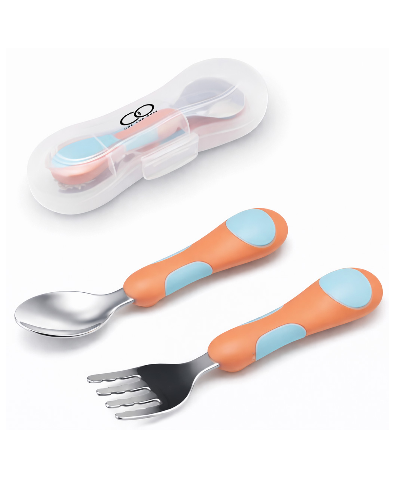 one and only ONE & ONLY Orange Spoon & Fork Set Steel Heads, Soft Silicone, with Case-picture-43