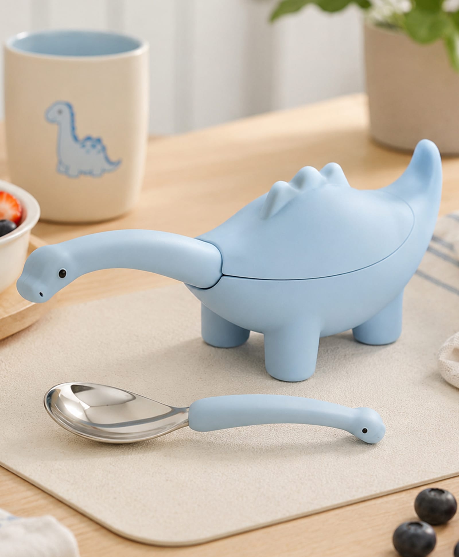 one and only ONE & ONLY Blue Dino Spoon | Soft-Tip Silicone & Steel | For Toddlers-picture-14