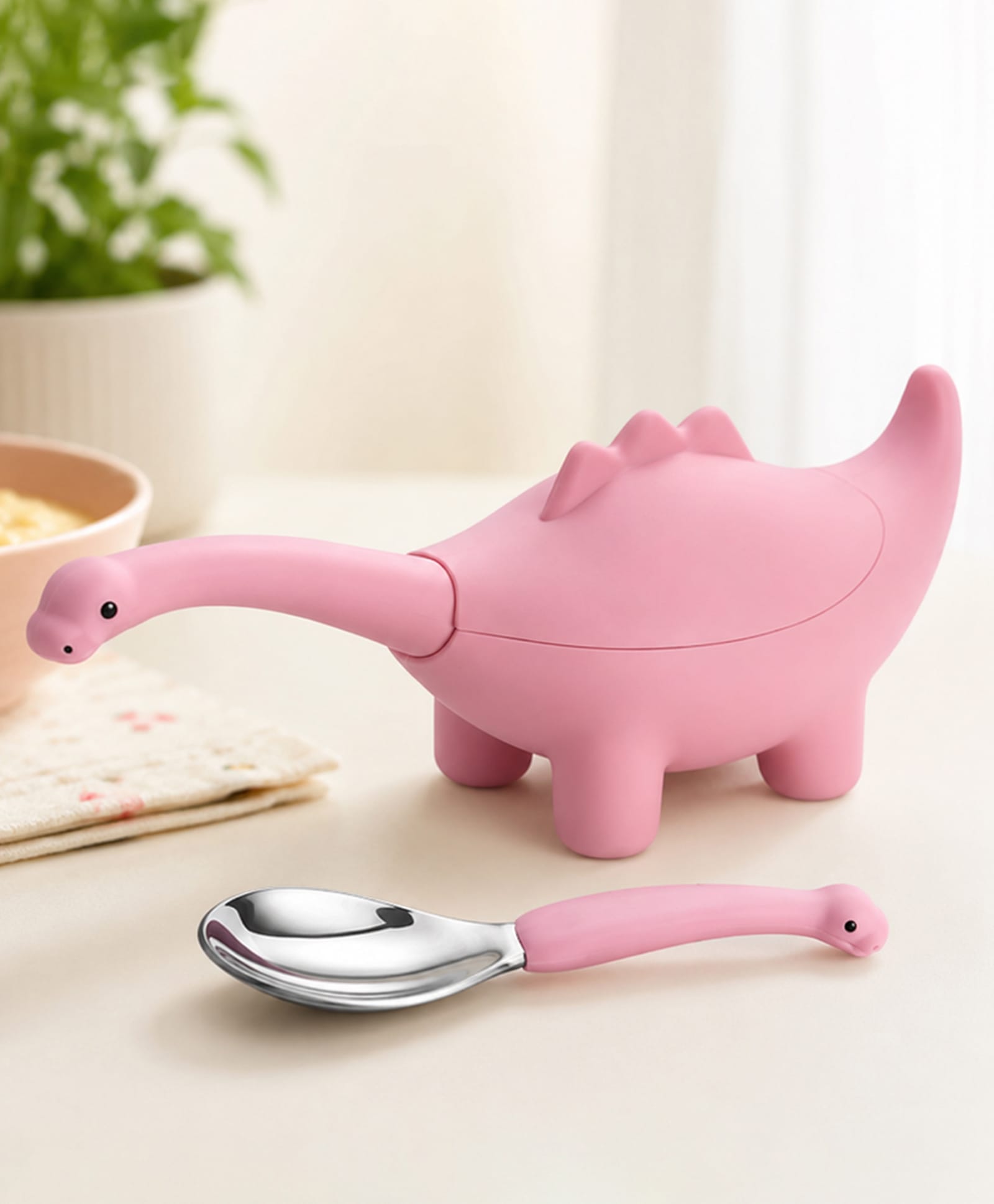 one and only ONE & ONLY Pink Dino Feeding Spoon | Silicone & Steel | Soft Tip for Kids-picture-32