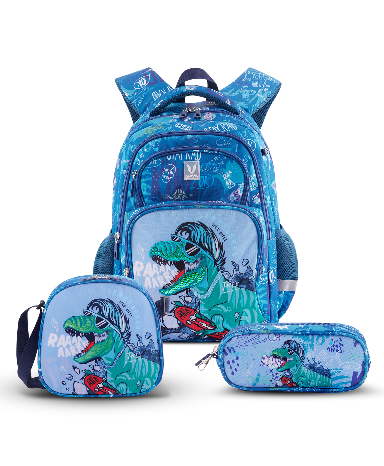 VAYA LY'L-CHAMP School Bags for Boys/Girls, 20L Kids Backpack Set with Lunch Bag and Stationery Pouch, for Class 1 to 5, Waterproof, Comfortable Back Cushioning, Color - Navy Forest, 16 inches-image-29