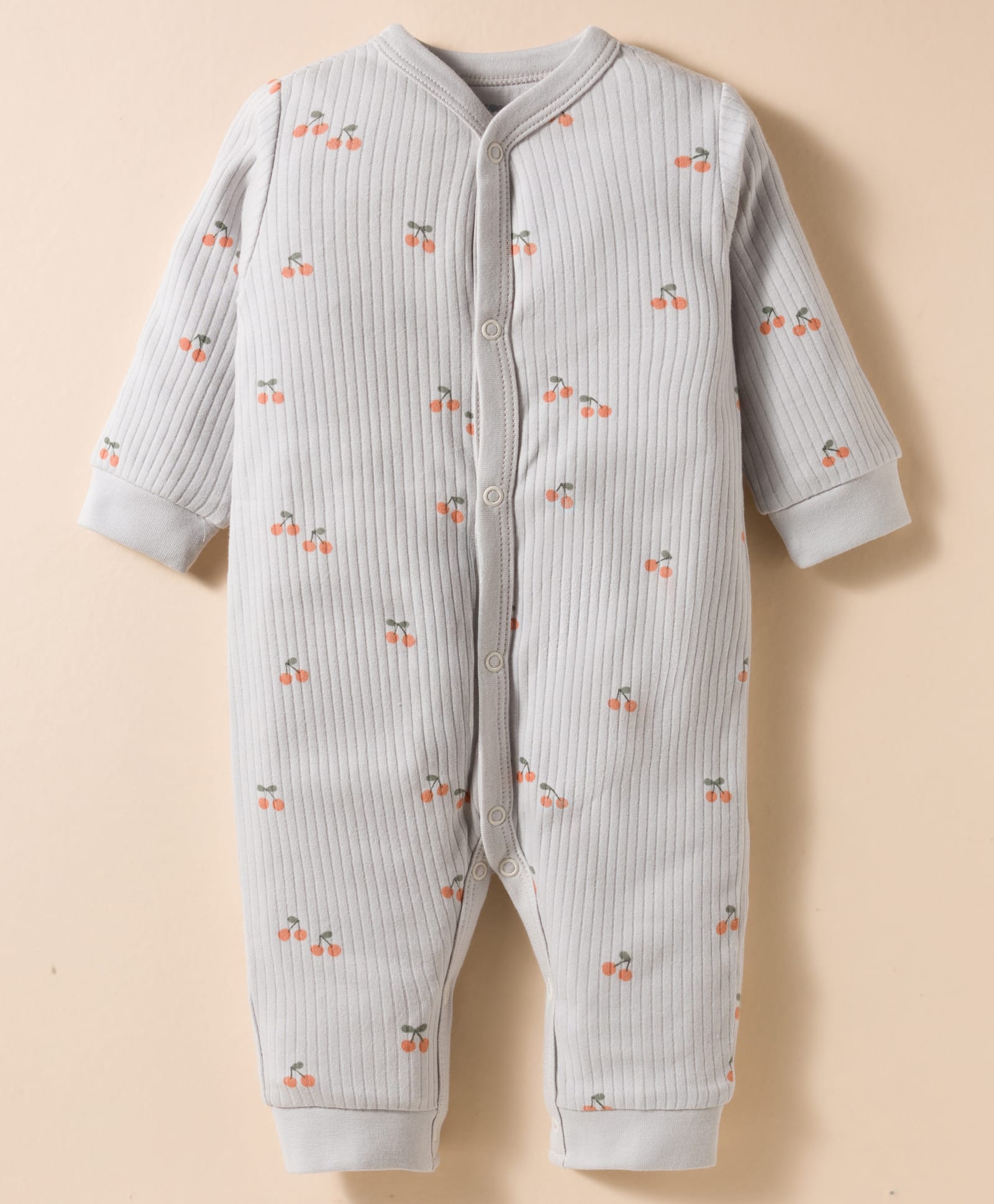 I Bears Interlock Knit Full Sleeves Romper With Cherry Print - Silver-image-28