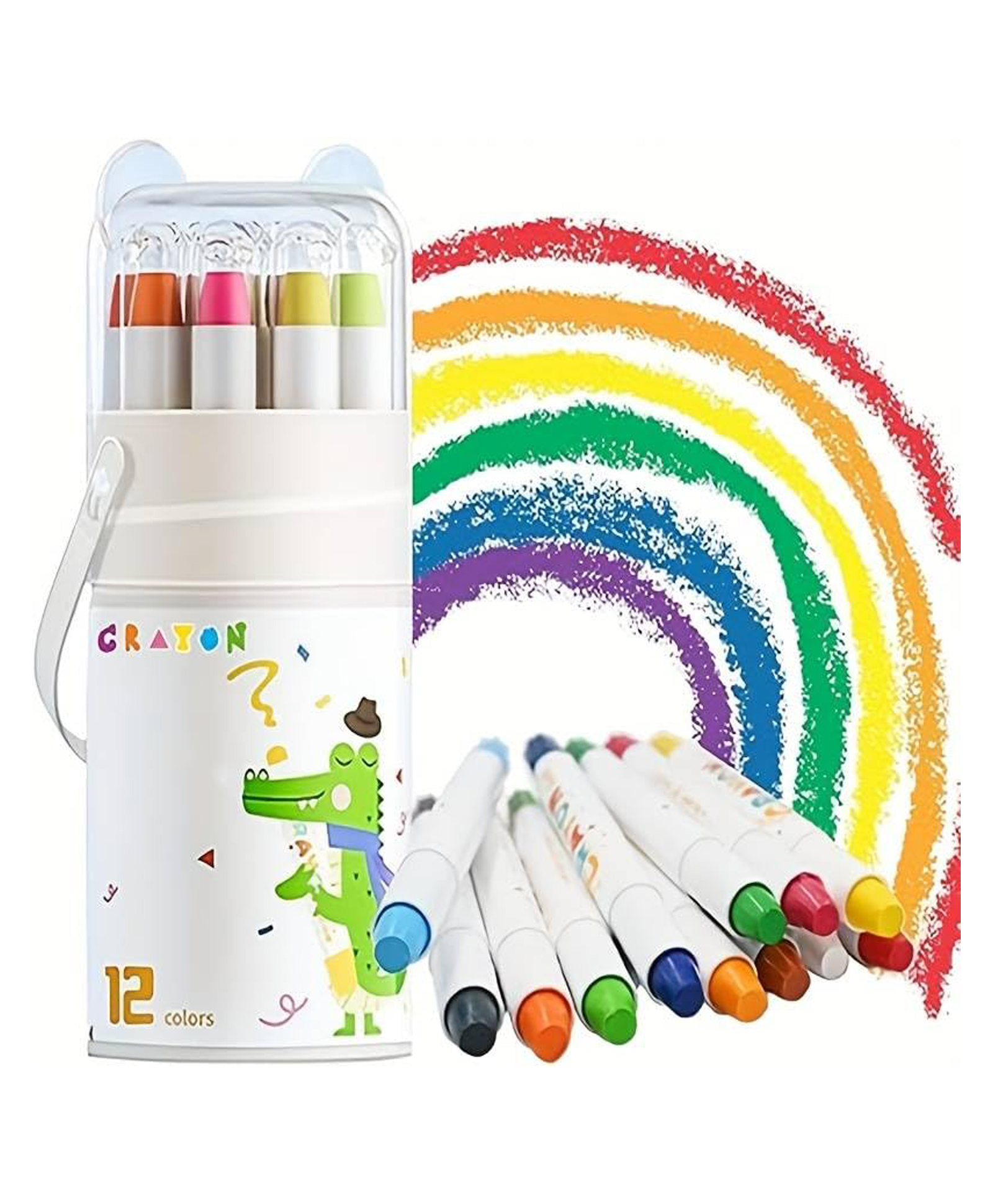 Super Toy 12 Crayons Colour Set Washable Crayons Twistable Rolling Wax Color Pens for Kids Drawing Art Work Supplies