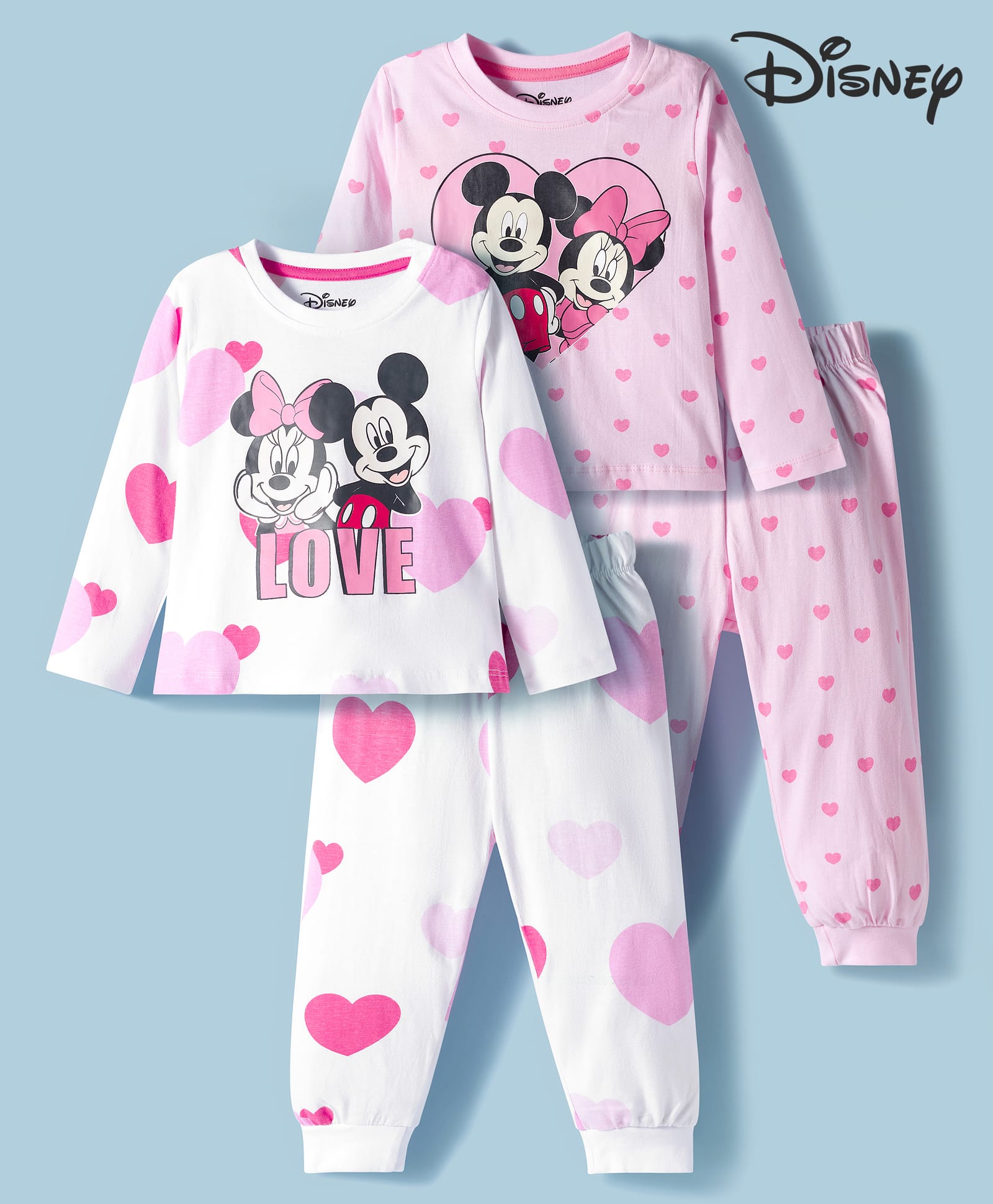 Babyhug Disney Single Jersey Knit Full Sleeves Night Suit with Minnie Graphic Pack of 2 - Pink & White-image-12