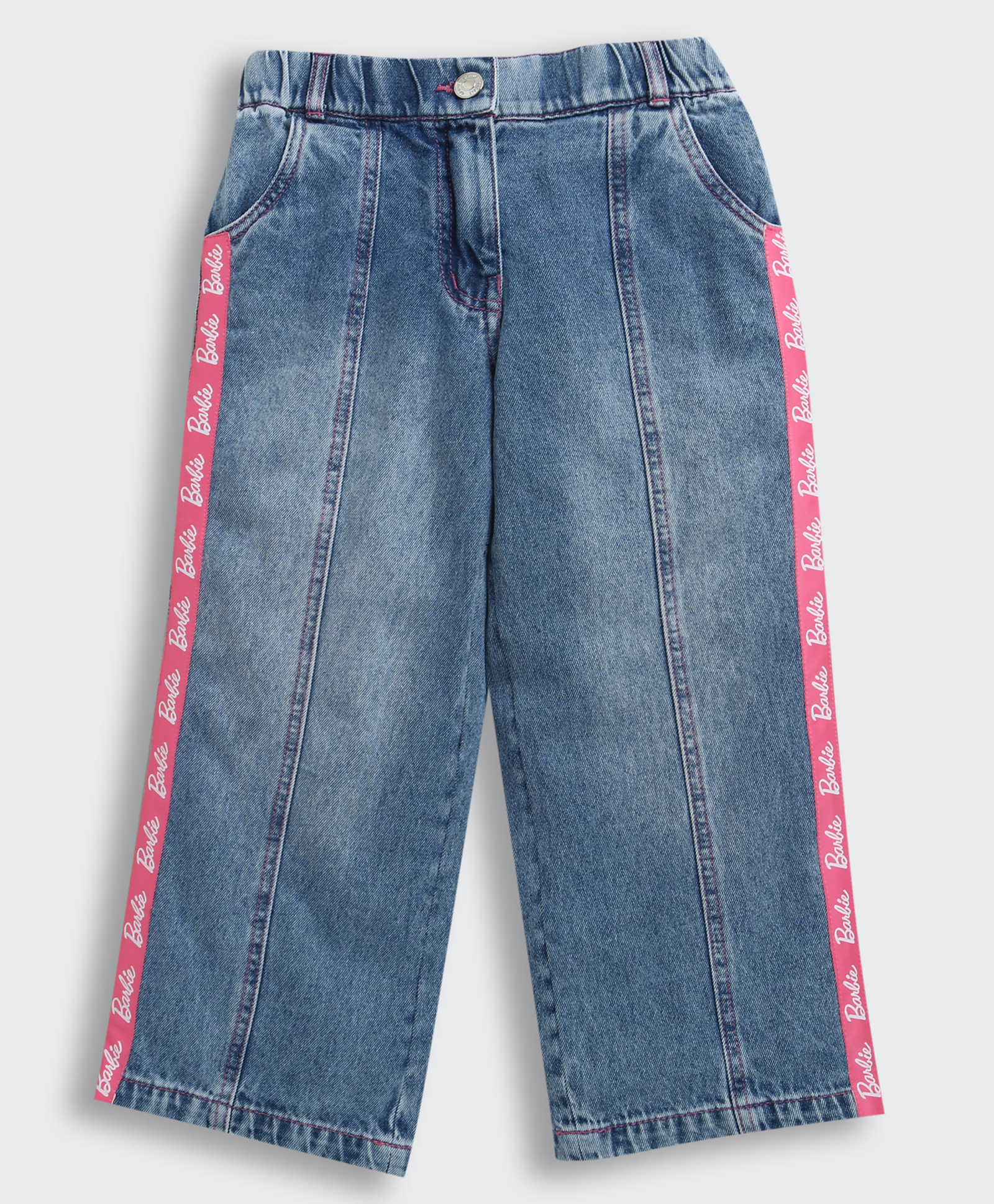 Barbie by Tiny Girl Cotton Denim Side Taped & Mild Washed Wide Legged Jeans - Light Blue-picture-23
