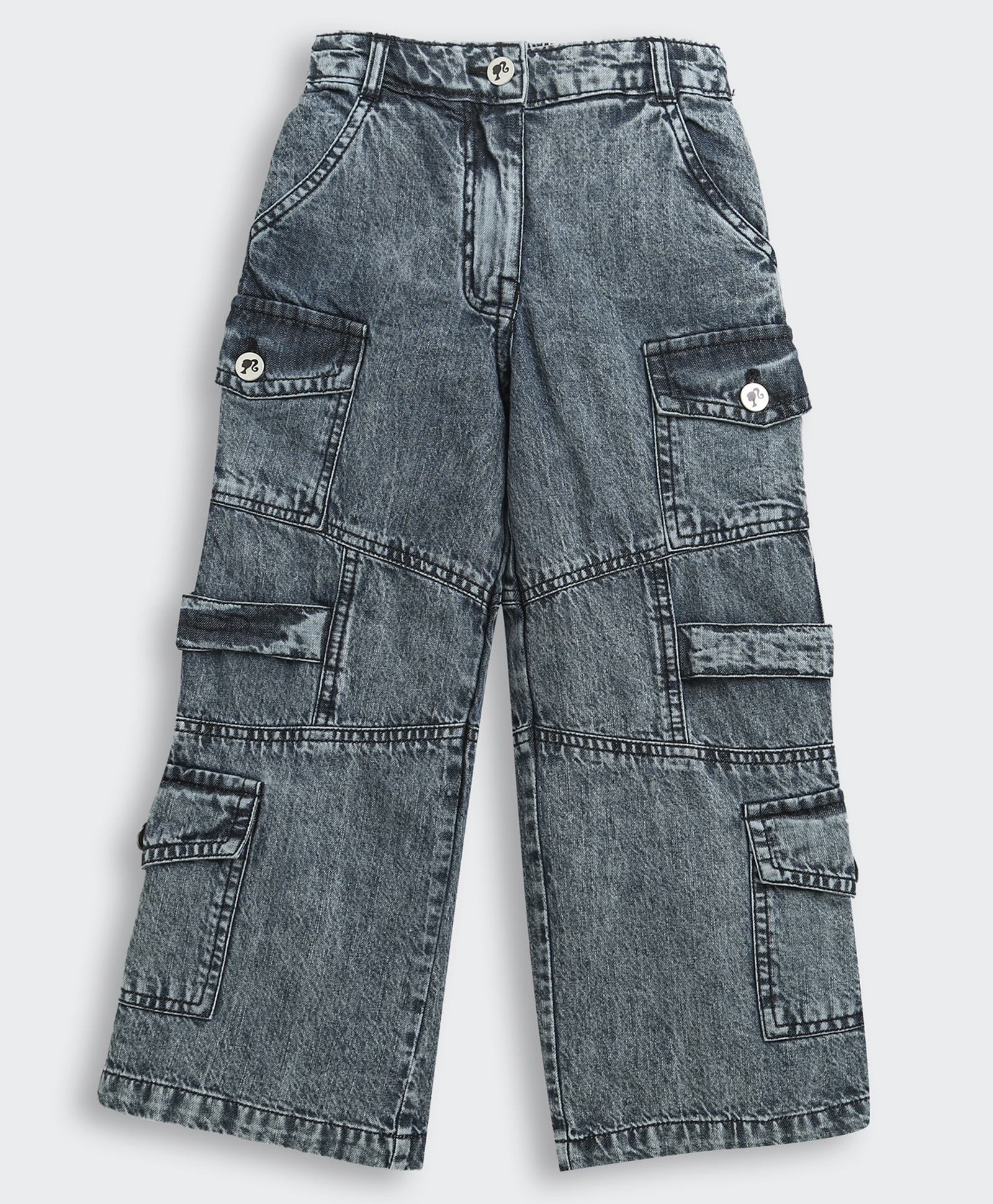 Barbie by Tiny Girl Cotton Denim Solid Cargo Jeans - Black-picture-25