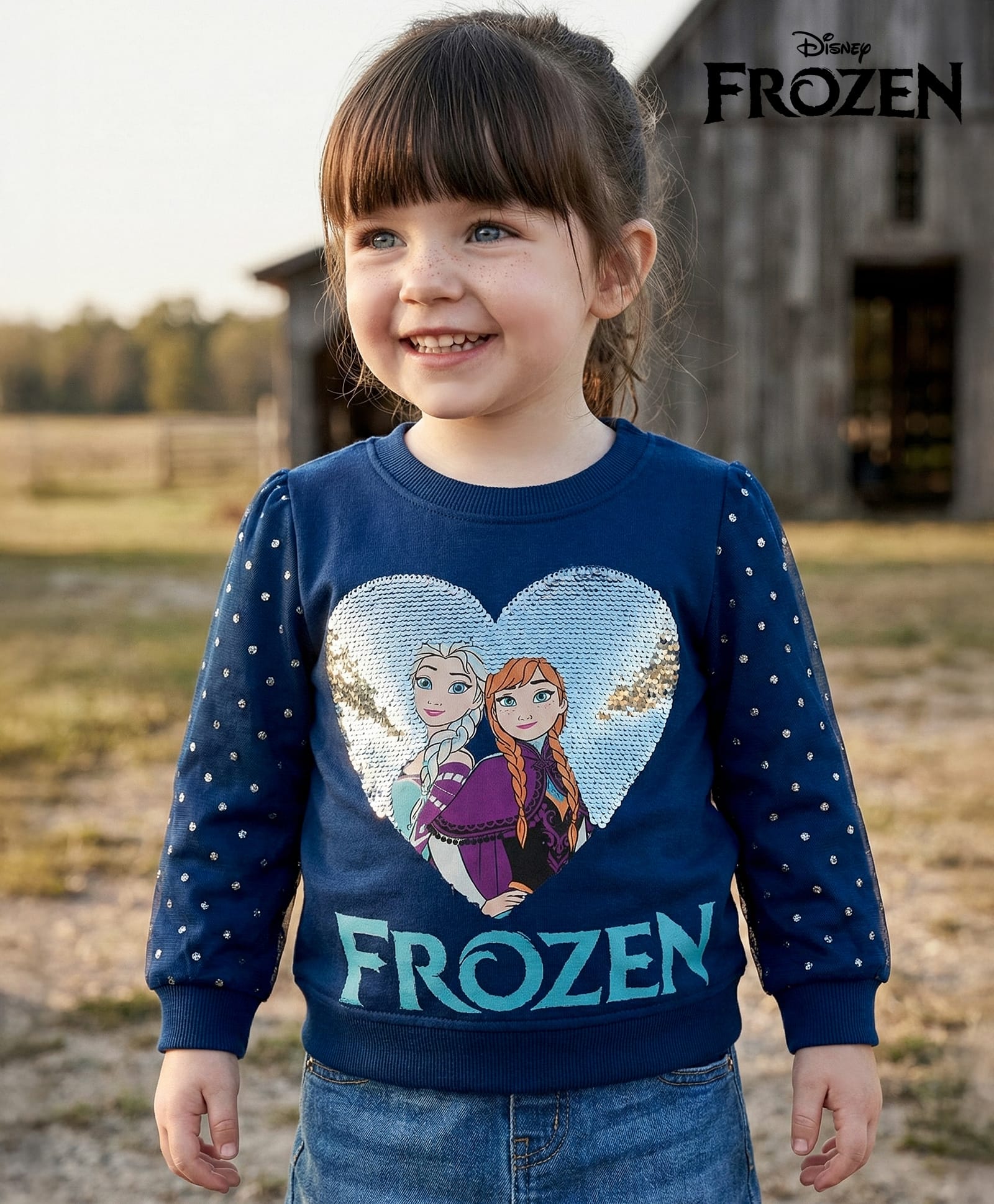Babyhug Disney Terry Knit Full Sleeves Drop Shoulder Sweatshirt With Disney Princess Graphics Mesh & Sequin Detailing - Navy Blue-picture-15