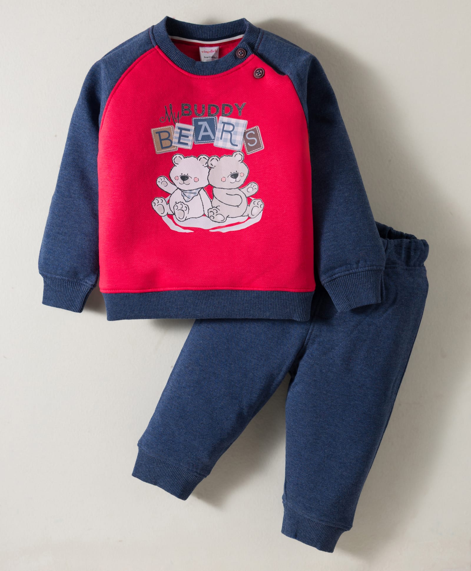 Wingsfield Full Raglan Sleeves Bears Printed Winter Sweatshirt & Jogger Set - Red-picture-22