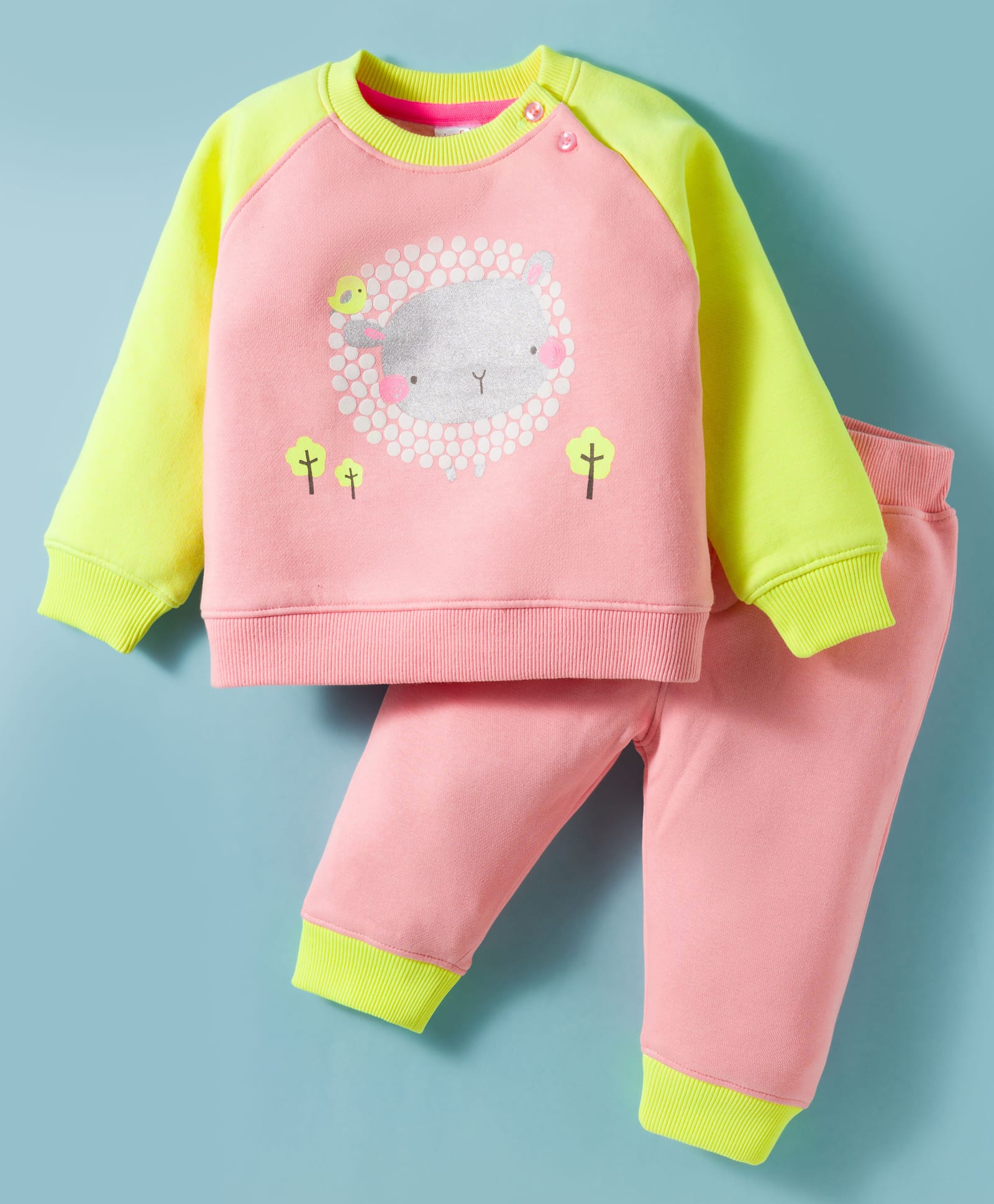 Wingsfield Full Raglan Sleeves Animal Printed Winter Sweatshirt & Jogger Set - Pink-image-25