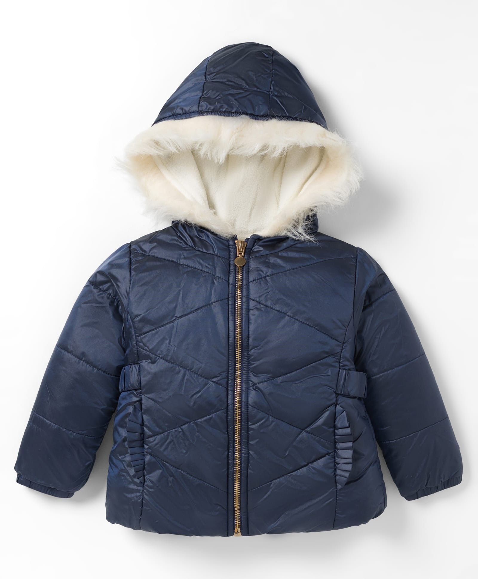 Wingsfield Full Sleeves Fur Detailed Padded Light Winter Hooded Jacket - Navy Blue-image-11