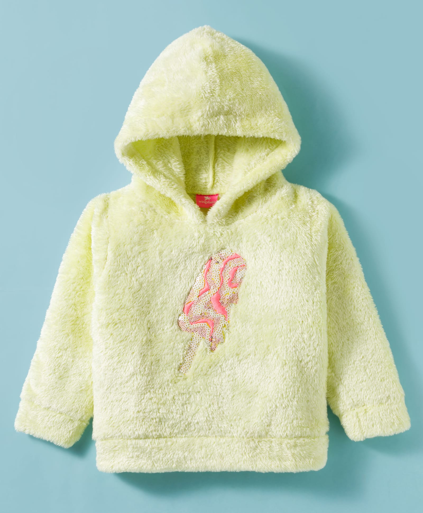 Wingsfield Full Sleeves Sequins Embellished Popsicle Embroidered Hooded Light Winter Sweatshirt - Green-image-46