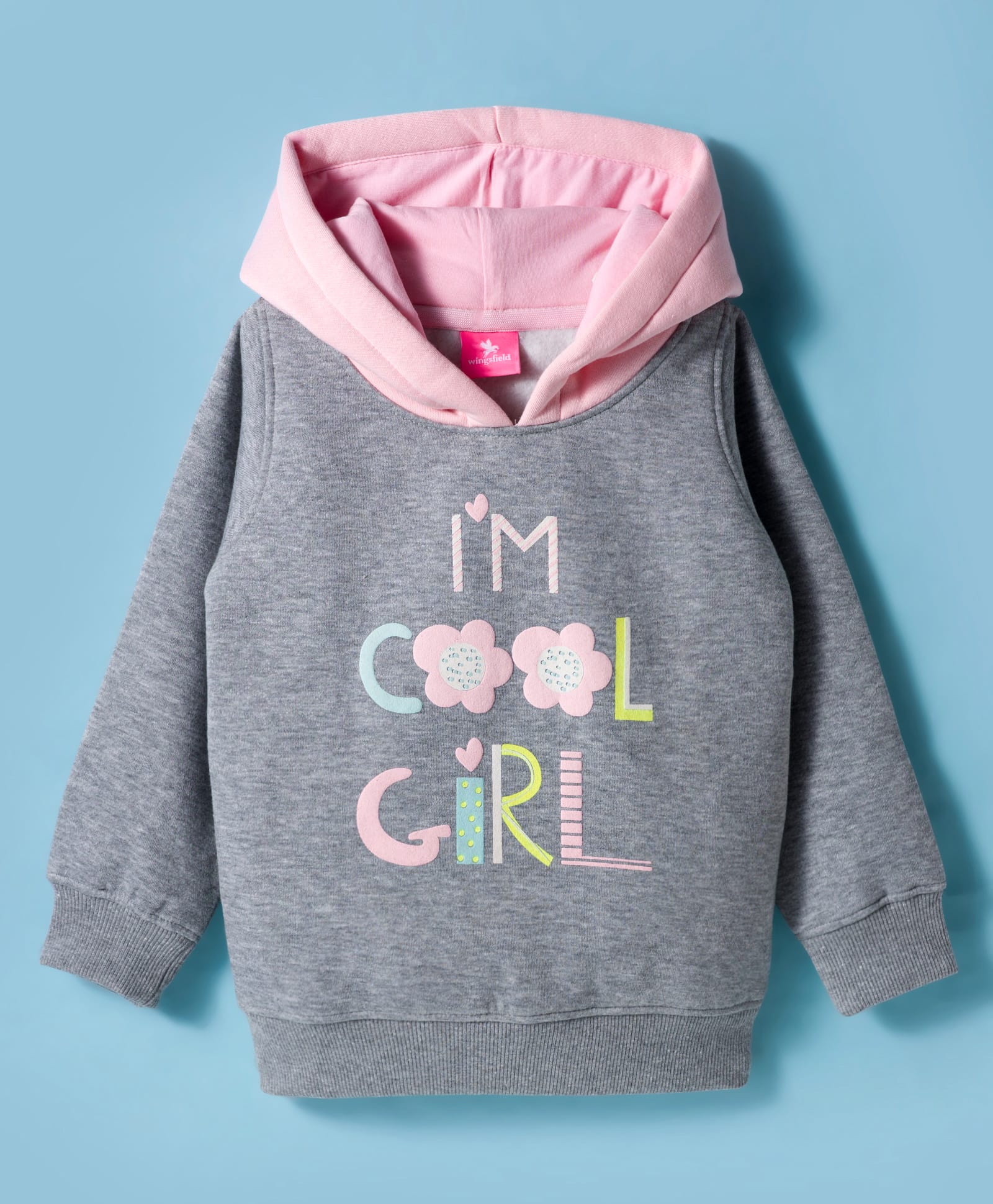 Wingsfield Full Sleeves Im Cool Girl Text Printed Hooded Light Winter Sweatshirt - Grey-picture-21