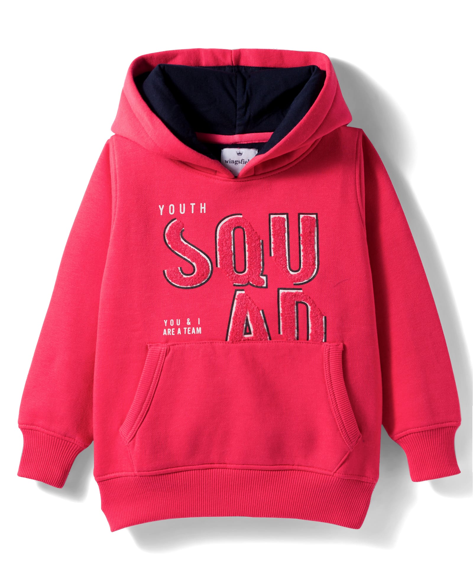 Wingsfield Full Sleeves Squad Text Printed Light Winter Hoodie - Coral-image-9