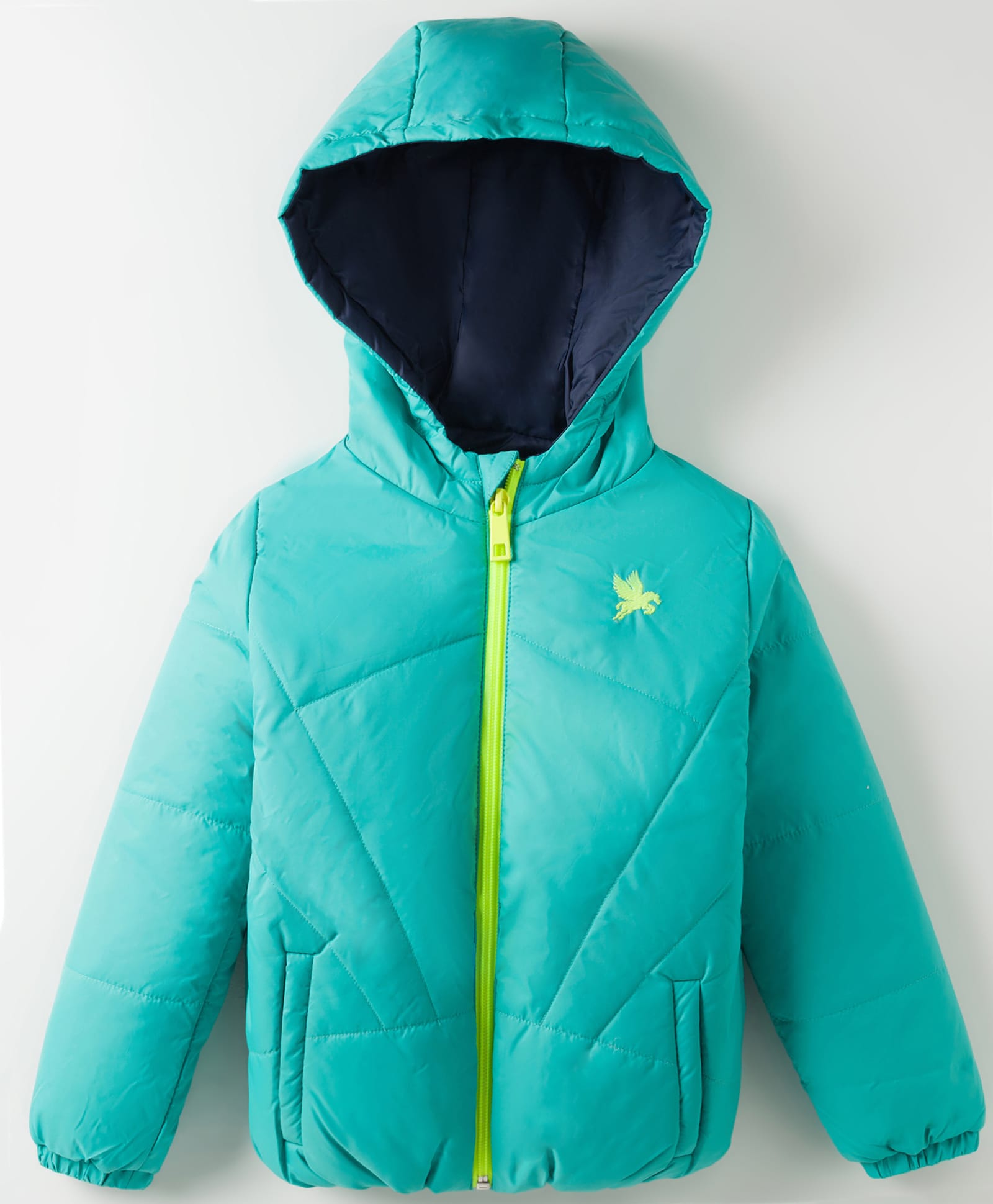 Wingsfield Full Sleeves Pegasus Embroidered Padded Light Winter Hooded Jacket - Green-image-30