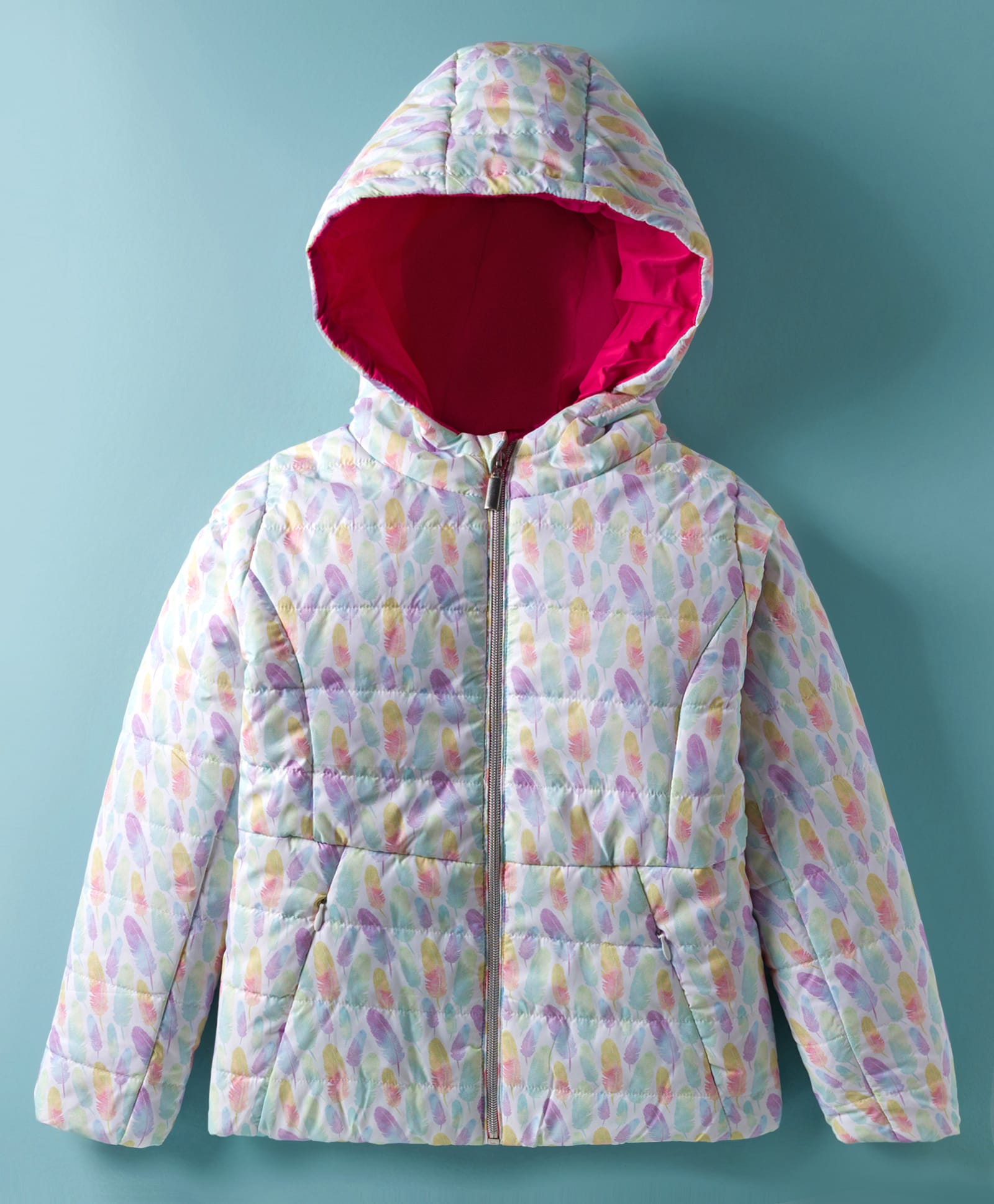 Wingsfield Full Sleeves Feather Printed Padded Hooded Jacket - Multi Colour-picture-11